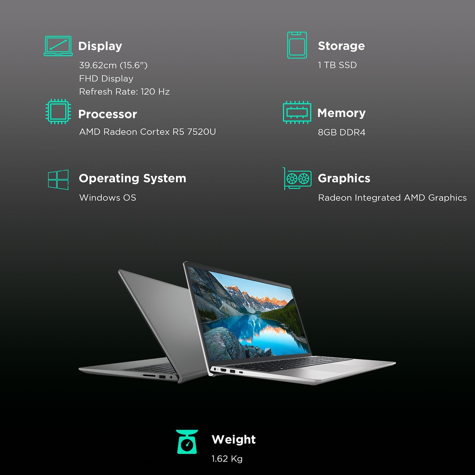 DELL Inspiron 3535 AMD Ryzen 5 (15.6 inch, 8GB, 1TB, Windows, MS Office, AMD Radeon, FHD Display, Platinum Silver, IN3535YM9GN001ORS1)_3