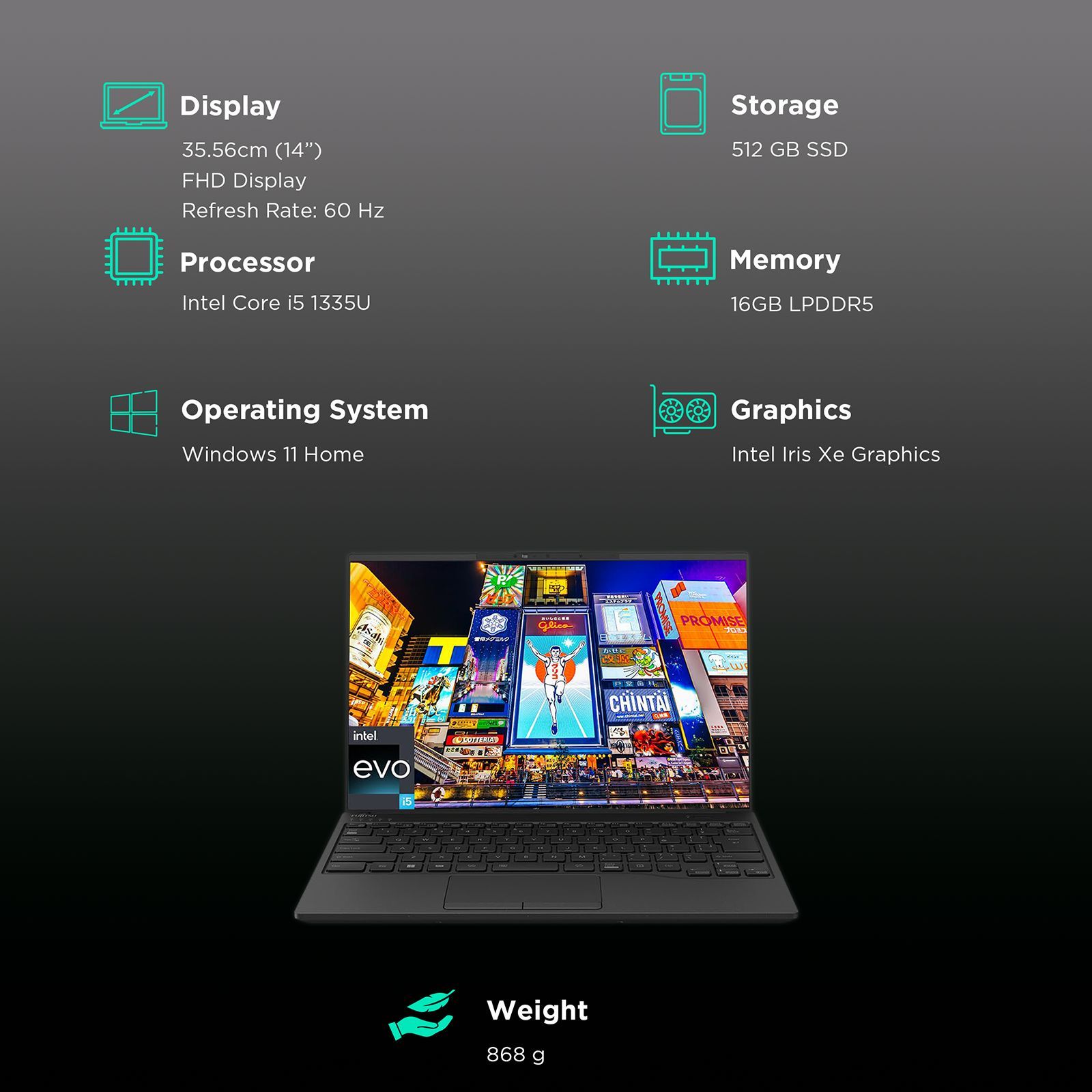 FUJITSU UH-X Intel Core i5 13th Gen (14 inch, 16GB, 512GB, Windows 11 Pro, MS Office 2021, Intel Iris Xe, Full HD LED Display, Black, 4ZR1M37246) FUJITSU UH-X Intel Core i5 13th Gen (14 inch, 16GB, 512GB, Windows 11 Pro, MS Office 2021, Intel Iris Xe, Full HD LED Display, Black, 4ZR1M37246)_3