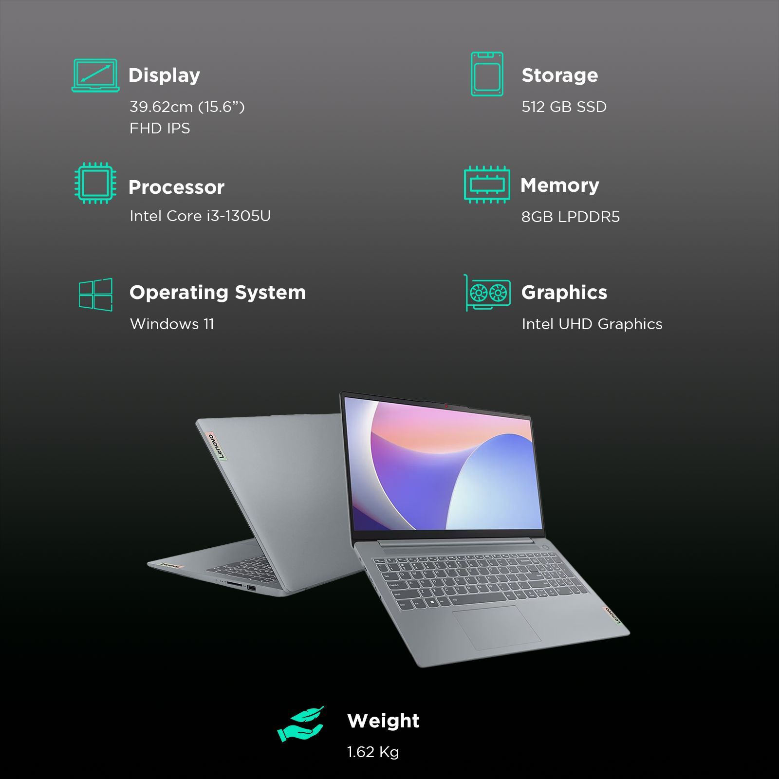 Lenovo IdeaPad Slim 3 15IRU8 Intel Core i3 13th Gen (15.6 inch, 8GB, 512GB, Windows 11 Home, MS Office 2021, Intel UHD Graphics, Full HD IPS Display, Arctic Grey, 82X70034IN)_3