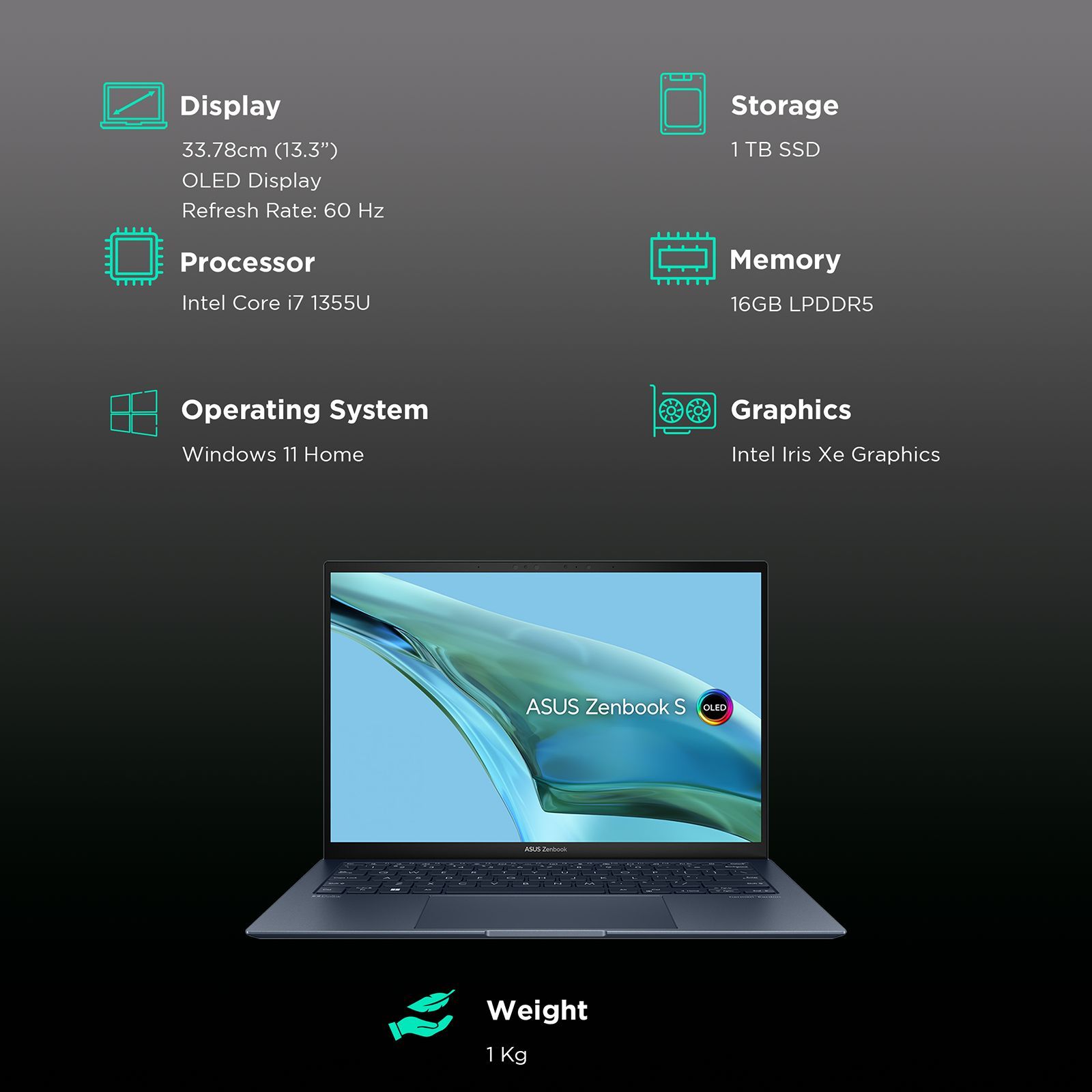 ASUS Zenbook S 13 Intel Core i7 13th Gen Thin and Light Laptop (16GB, 1TB SSD, Windows 11 Home, 13.3 inch OLED Display, MS Office 2021, Ponder Blue, 1 KG) ASUS Zenbook S 13 Intel Core i7 13th Gen Thin and Light Laptop (16GB, 1TB SSD, Windows 11 Home, 13.3 inch OLED Display, MS Office 2021, Ponder Blue, 1 KG)_3
