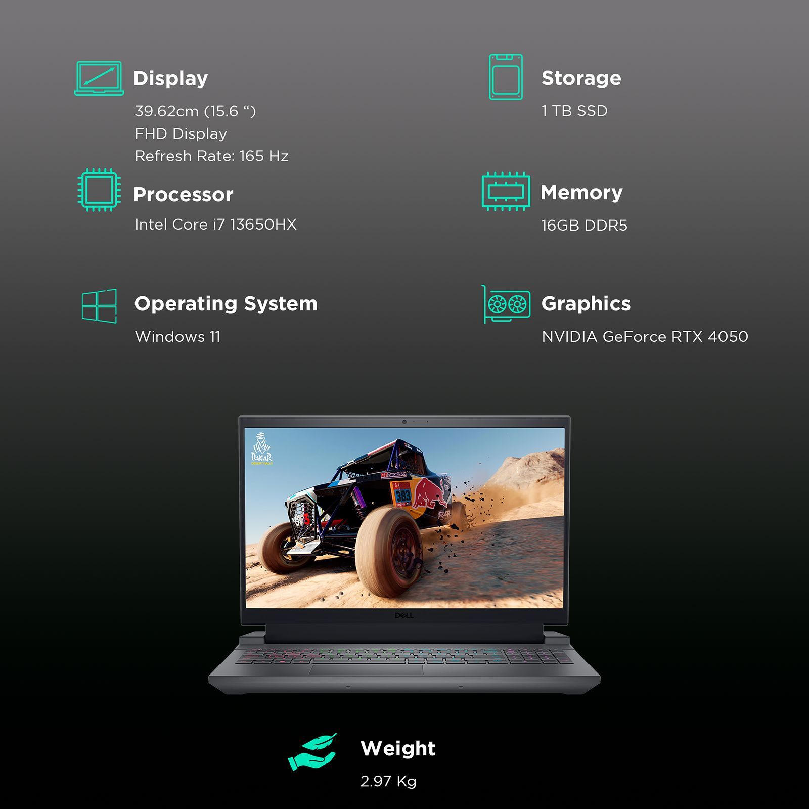 DELL G15 5530 Intel Core i7 13th Gen Laptop (16GB, 1TB SSD, Windows 11, 15.6 inch Full HD Display, MS Office 2021, Black)_3