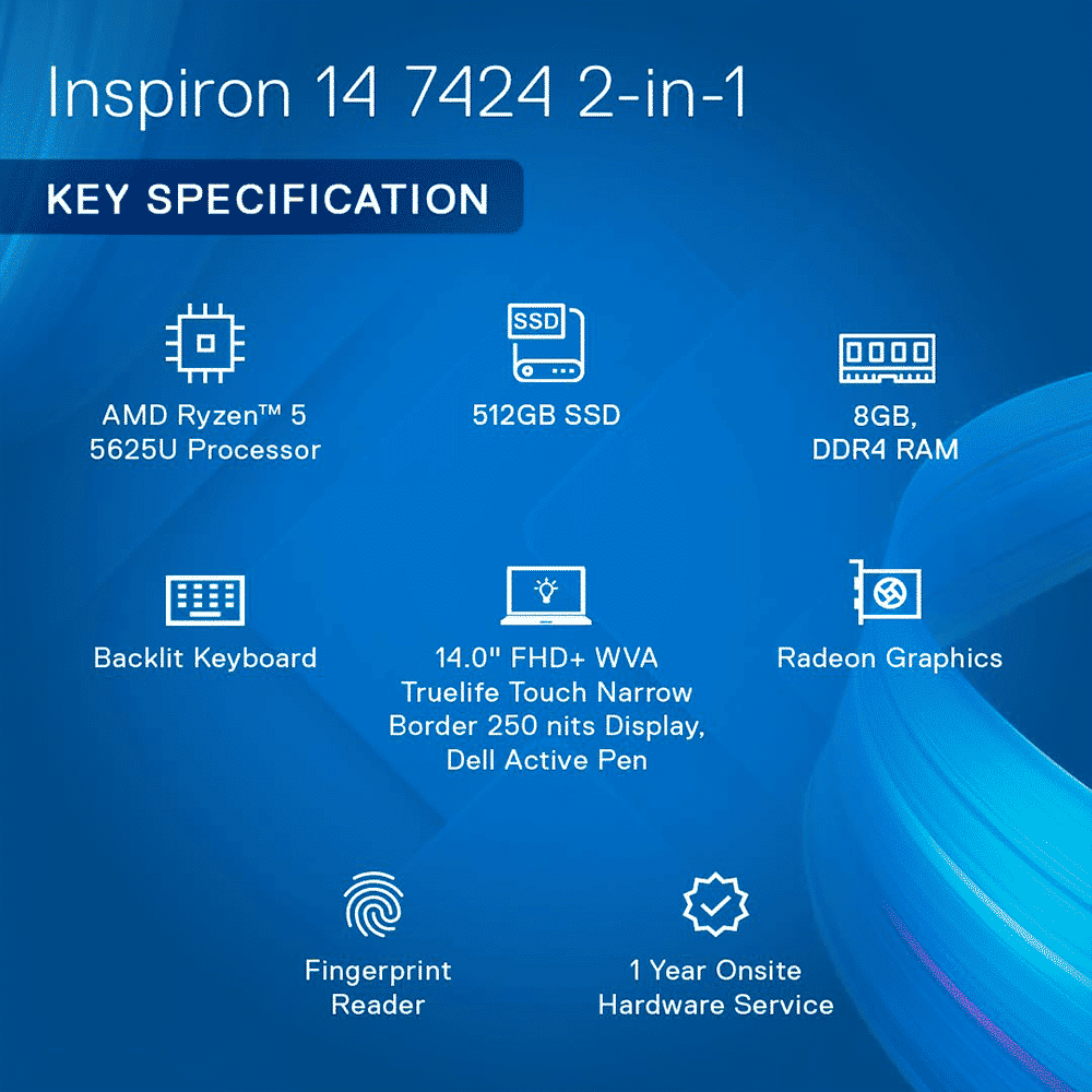 DELL Inspiron 7425 AMD Ryzen 5 (14 inch, 8GB, 512GB, Windows 11 Home, MS Office 2021, AMD Radeon, FHD Plus Display, Pebble, D560732WIN9P)_16