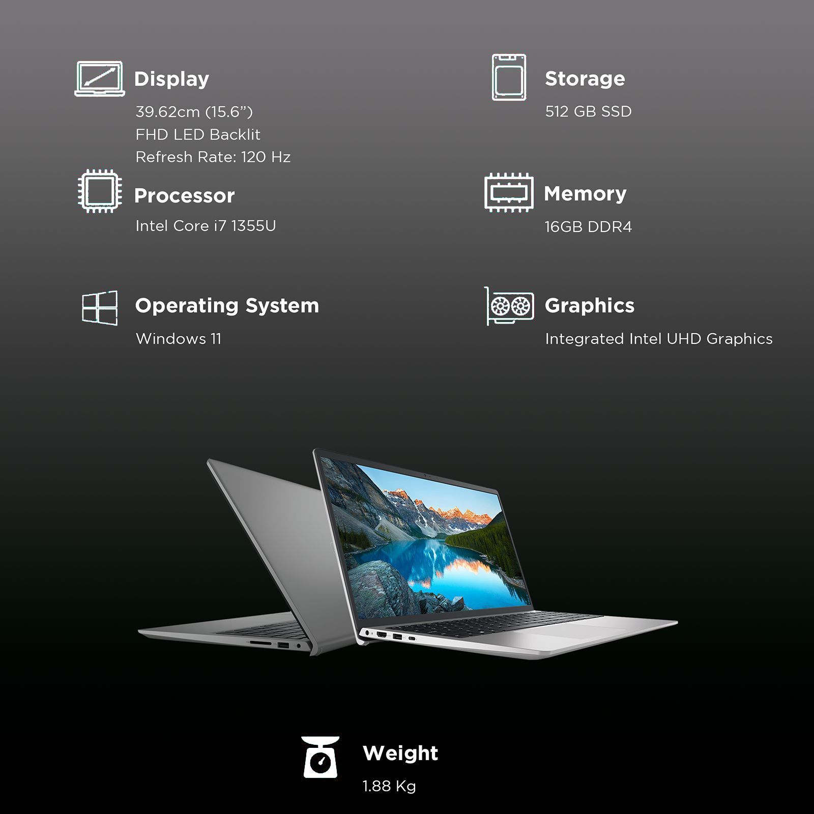 DELL Inspiron 3530 Intel Core i7 13th Gen Thin and Light Laptop (16GB, 512GB SSD, Windows 11, 15.6 inch FHD LED Backlit Display, MS Office 2021, Platinum Silver, 1.65 KG)_3