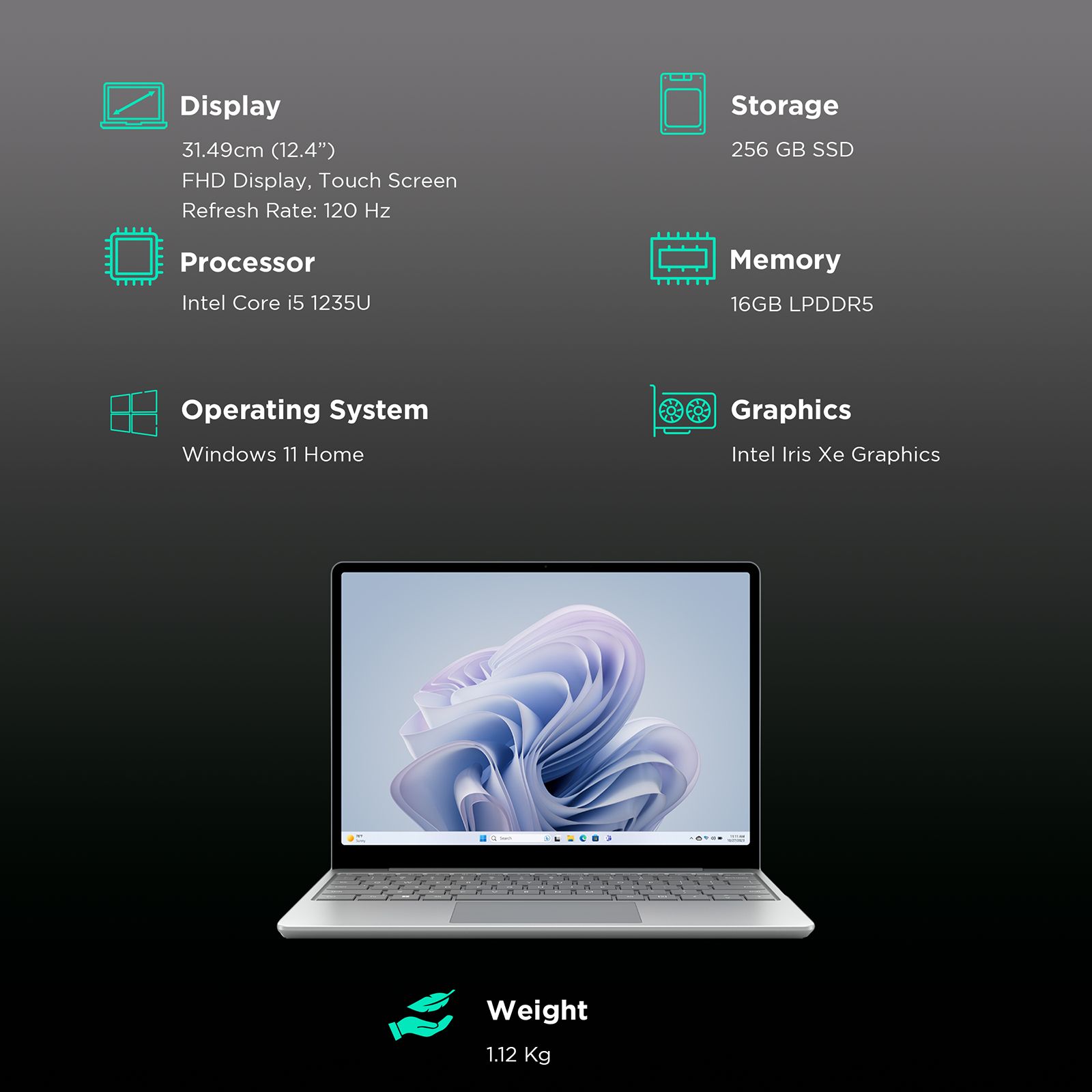 Microsoft Surface Laptop Go 3 Intel Core i5 12th Gen (12.4 inch, 16GB, 256GB, Windows 11 Home, Intel Iris Xe, PixelSense Display, Platinum, XKQ-00046)_3