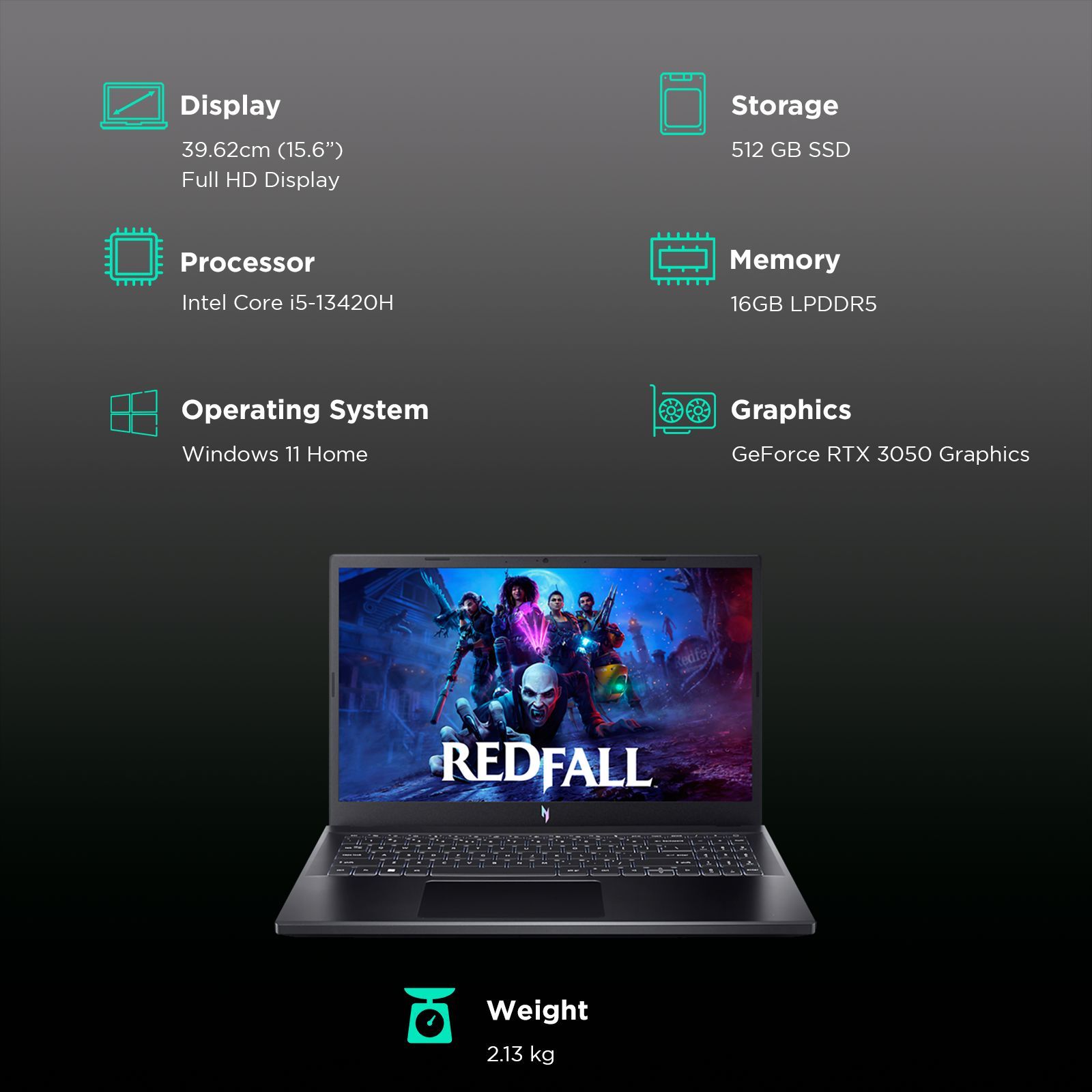 acer Nitro 5 Intel Core i5 13th Gen (15.6 inch, 16GB, 512GB, Windows 11 Home, MS Office 2021, NVIDIA GeForce RTX 3050, FHD Display, Black, ANV15-51)_3