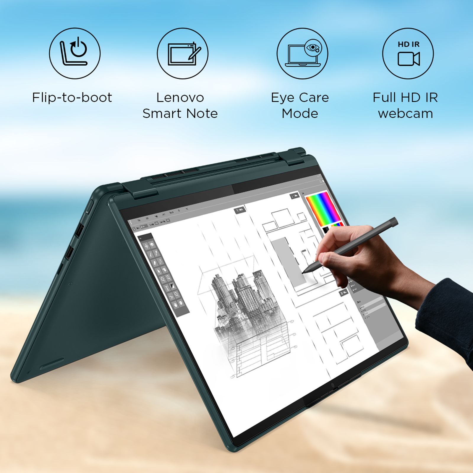 Lenovo IdeaPad Yoga 6 13ABR8 AMD Ryzen 7 (13.3 inch, 16GB, 1TB, Windows 11 Home, MS Office 2021, AMD Radeon, IPS Display, Dark Teal, 83B2007VIN)_8