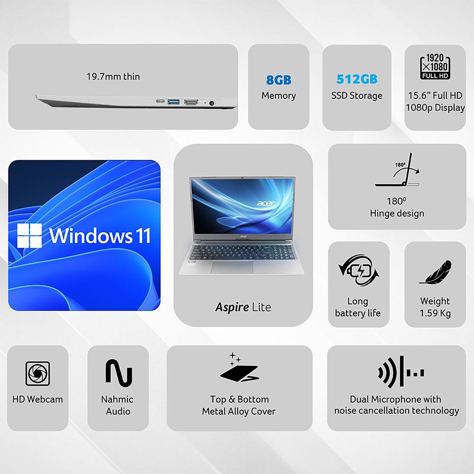 acer Aspire Lite Intel Core i3 12th Gen Laptop (8GB, 512GB SSD, Windows 11 Home, 15.6 inch LED Backlit Display, Steel Gray, 1.59 KG)_13