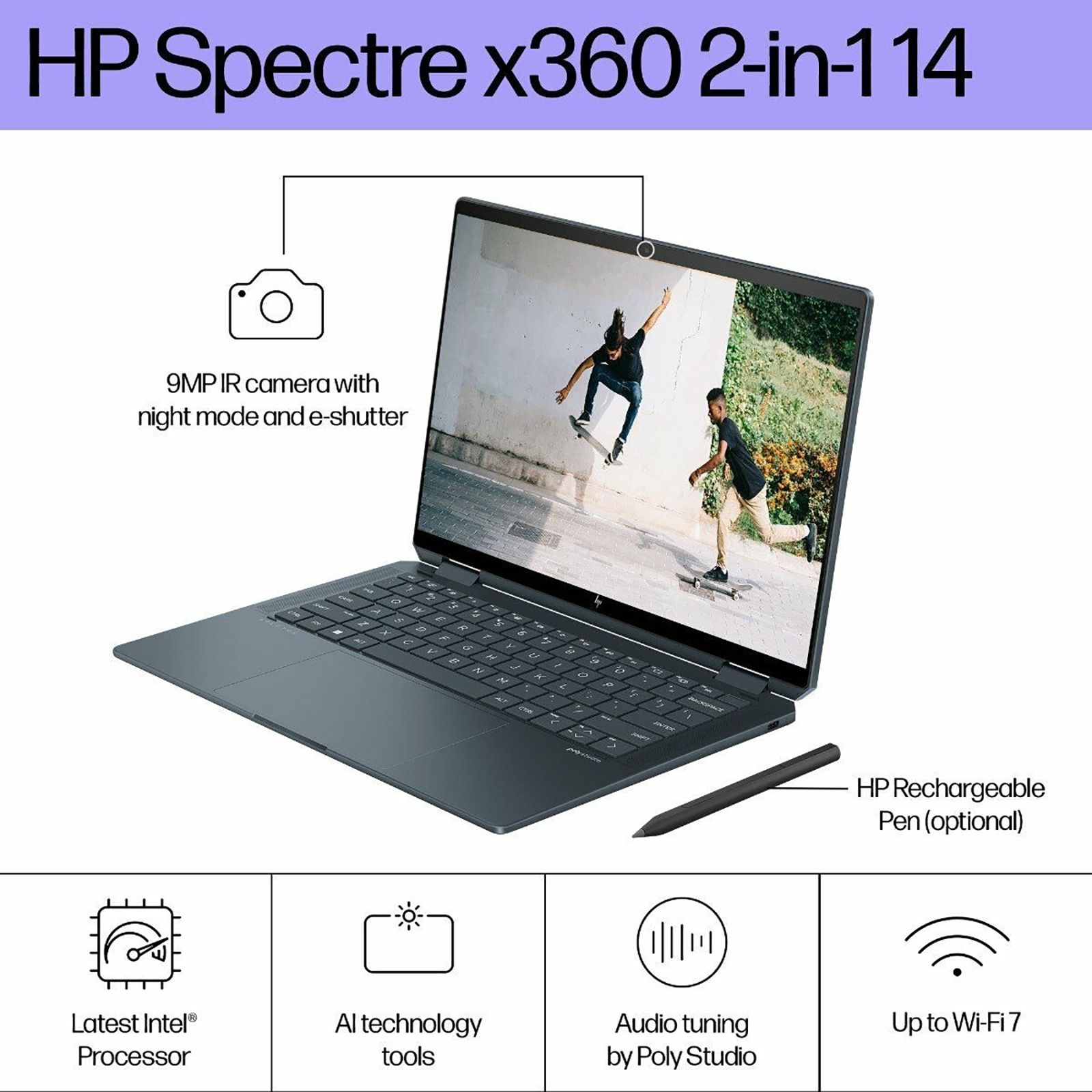 HP Spectre 14 x360 14 eu0556TU Intel Core Ultra 7 Touchscreen 2-in-1 Laptop (32GB, 1TB SSD, Windows 11 Home, 14 inch OLED Display, Slate Blue Aluminum, 1.44 KG)_4