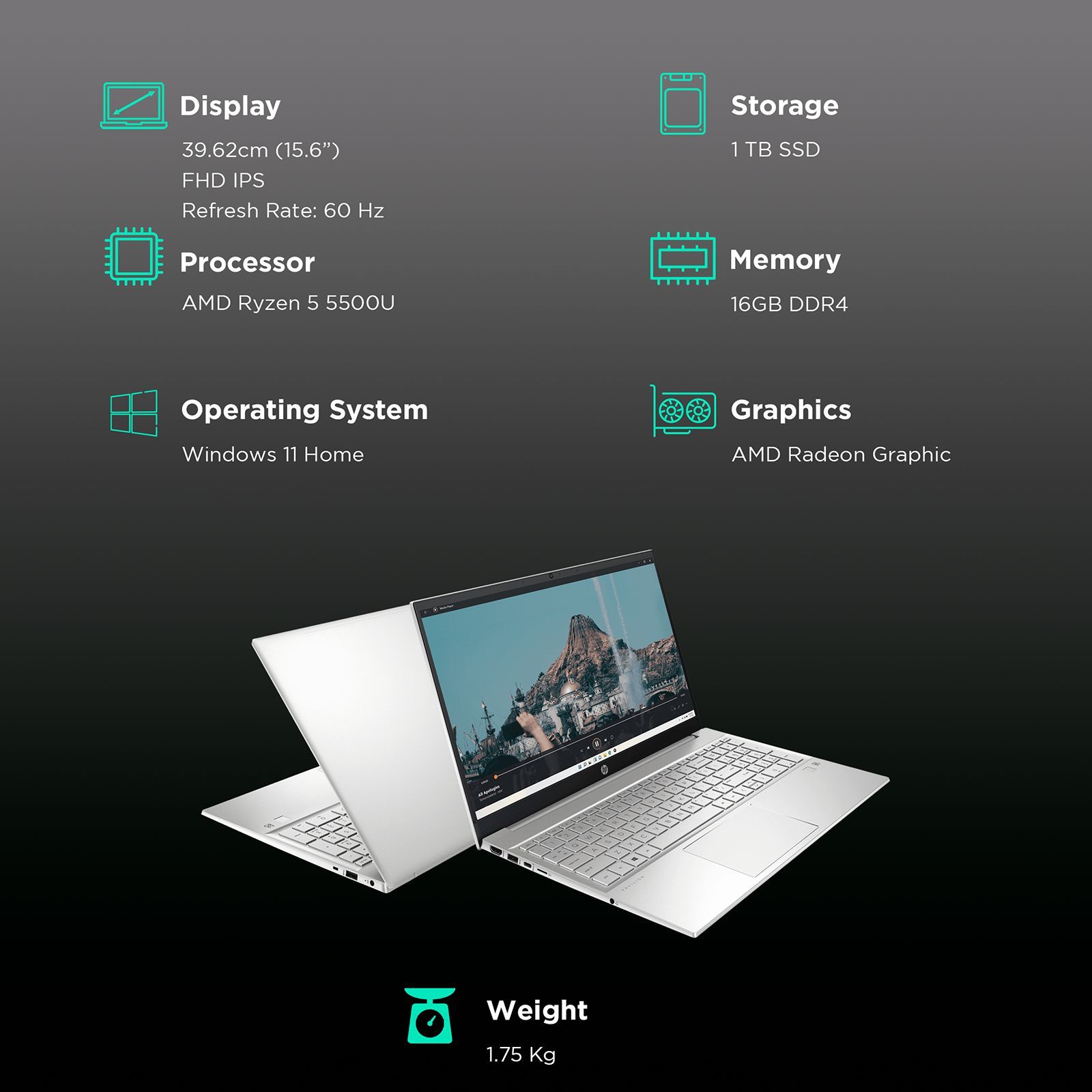 HP Pavilion 15 eh1047AU AMD Ryzen 5 Laptop (16GB, 1TB SSD, Windows 11 Home, 15.6 inch Full HD IPS Display, MS Office 2021, Natural Silver, 1.75 KG)_3