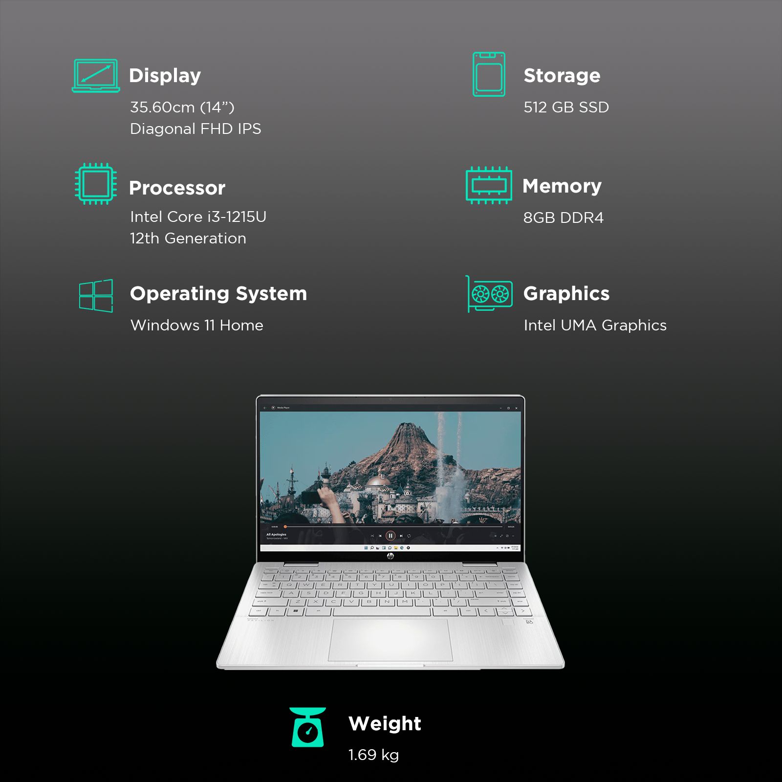 HP Pavilion X360 14 EK0183TU Intel Core i3 12th Gen Touchscreen 2-in-1 Laptop (8GB, 512GB SSD, Windows 11 Home, 14 inch Full HD IPS Display, MS Office 2021, Natural Silver, 1.51 KG)_3