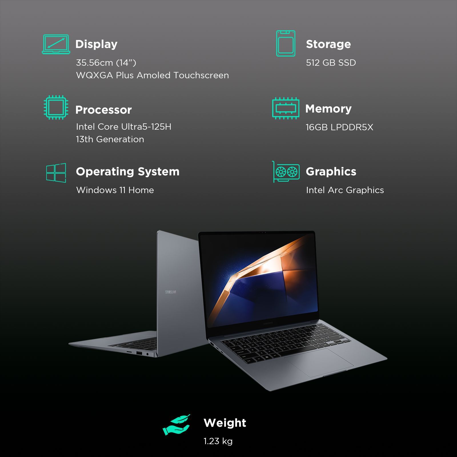 SAMSUNG Galaxy Book 4 Pro Intel Core Ultra 5 Touchscreen Thin and Lightweight Laptop (16GB, 512GB SSD, Windows 11 Home, 14 inch WQXGA Plus AMOLED Display, MS Office 2021, Moonstone Gray, 1.23 KG)_3