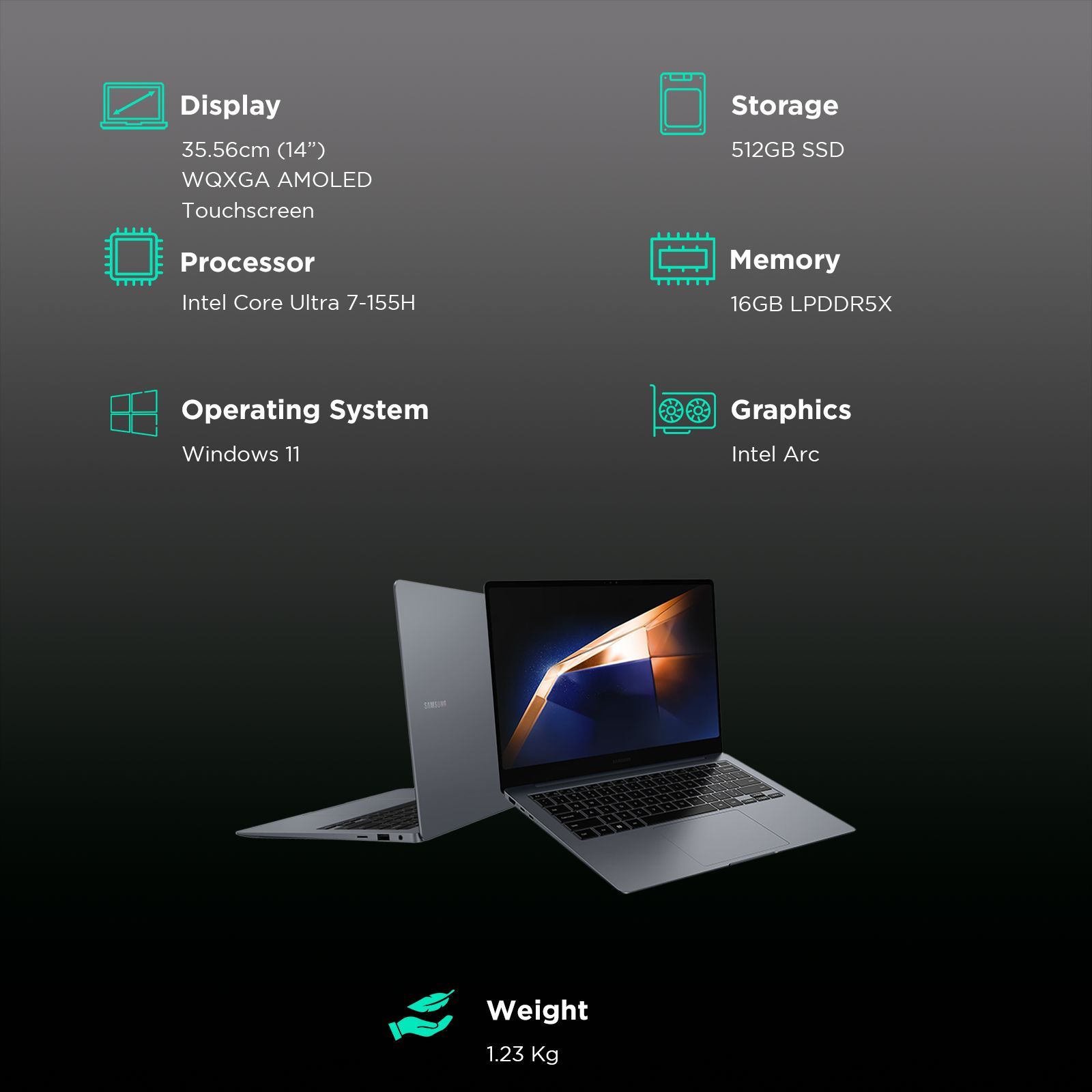 SAMSUNG Galaxy Book 4 Pro Intel Core Ultra 7 Touchscreen Thin and Lightweight Laptop (16GB, 512GB SSD, Windows 11 Home, 14 inch WQXGA Plus AMOLED Display, MS Office 2021, Moonstone Gray, 1.23 KG)_3