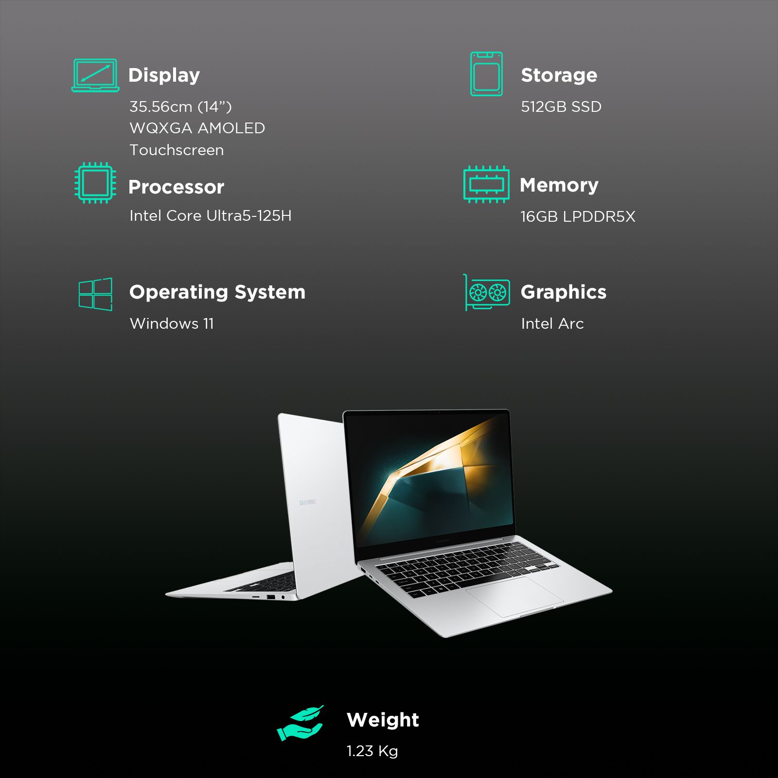 SAMSUNG Galaxy Book 4 Pro Intel Core Ultra 5 Touchscreen Thin and Lightweight Laptop (16GB, 512GB SSD, Windows 11 Home, 14 inch WQXGA Plus AMOLED Display, MS Office 2021, Platinum Silver, 1.23 KG)_3