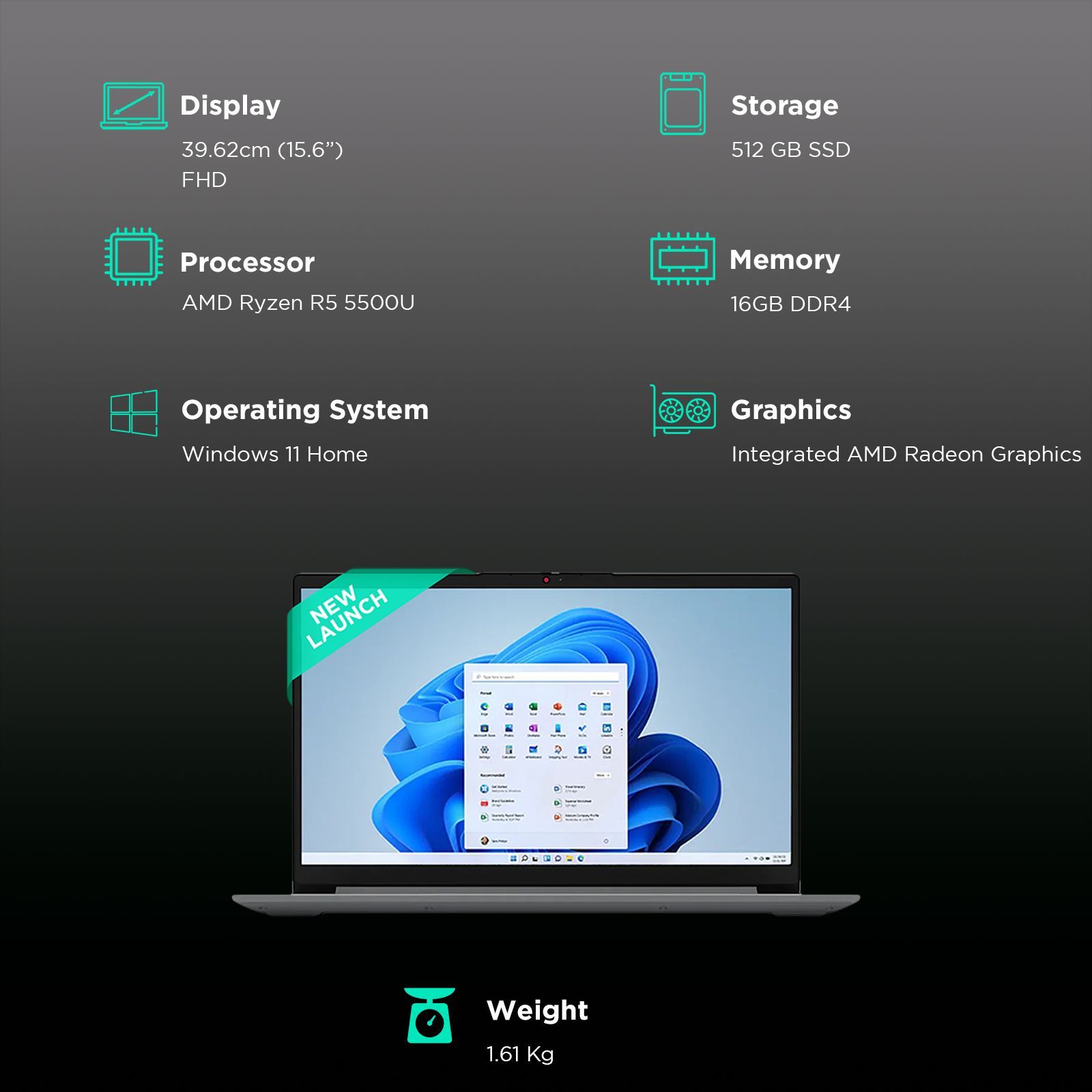 Lenovo IdeaPad 1 15ALC7 AMD Ryzen 7 Laptop (16GB, 512GB SSD, Windows 11 Home, 15.6 inch Full HD IPS Display, MS Office Home & Student 2021, Graphite Grey, 1.6 KG)_3