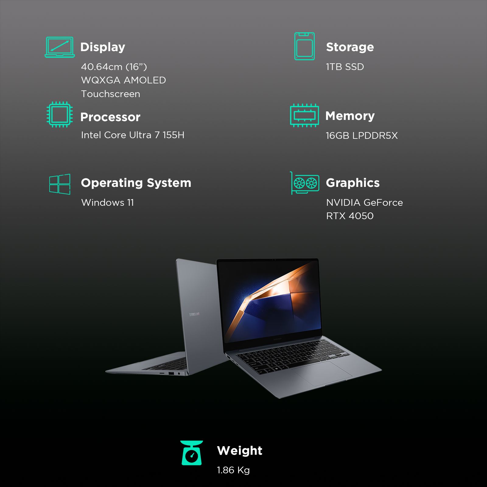 SAMSUNG Galaxy Book 4 Ultra Intel Core Ultra 7 Touchscreen Thin & Light Laptop (16GB, 1TB SSD, Windows 11 Home, 6GB Graphics, 16 inch WQXGA Plus AMOLED Display, Moonstone Gray, 1.86 KG)_3