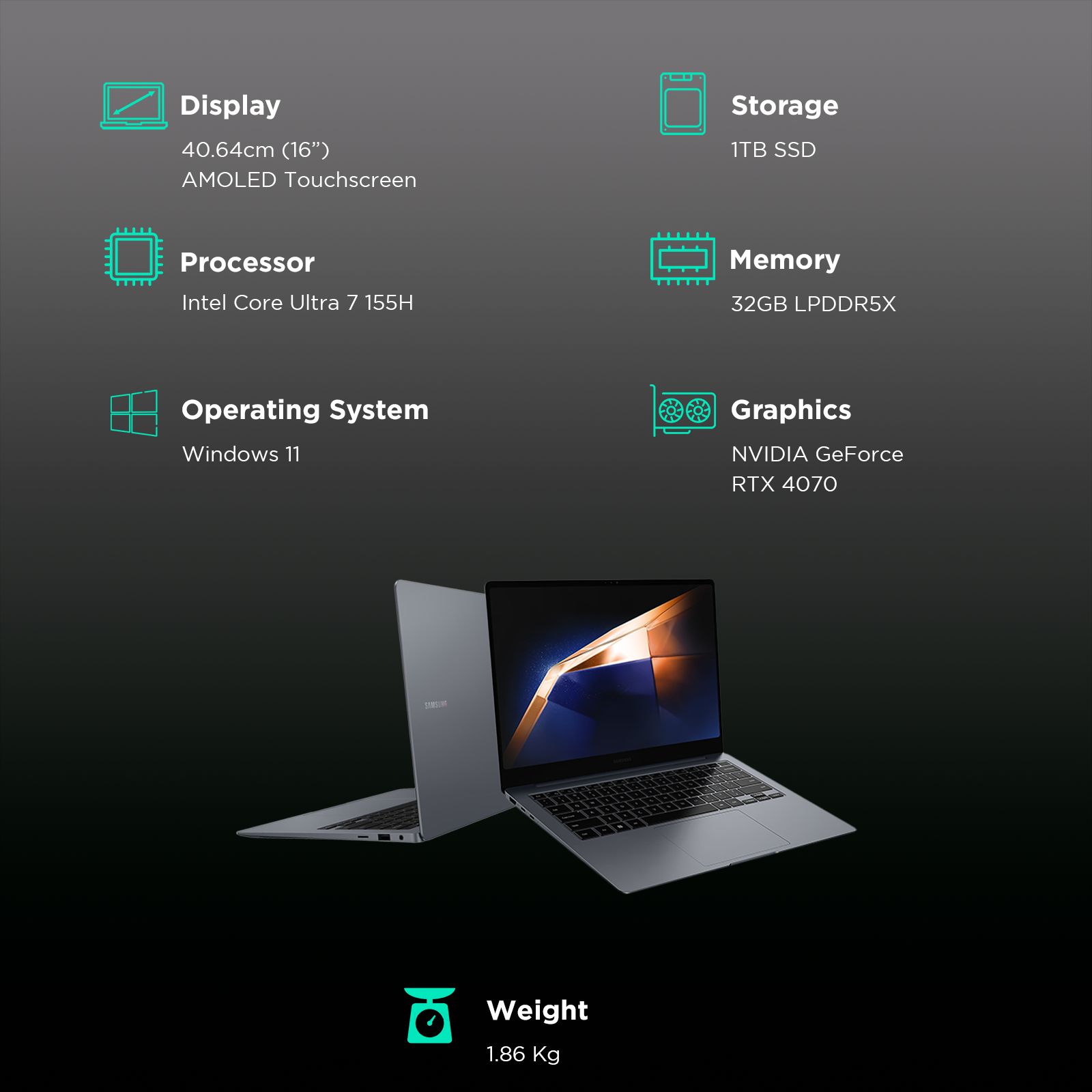 SAMSUNG Galaxy Book 4 Ultra Intel Core Ultra 9 Touchscreen Thin & Light Laptop (32GB, 1TB SSD, Windows 11 Home, 8GB Graphics, 16 inch WQXGA Plus AMOLED Display, Moonstone Gray, MS Office 2021, 1.86 KG)_3