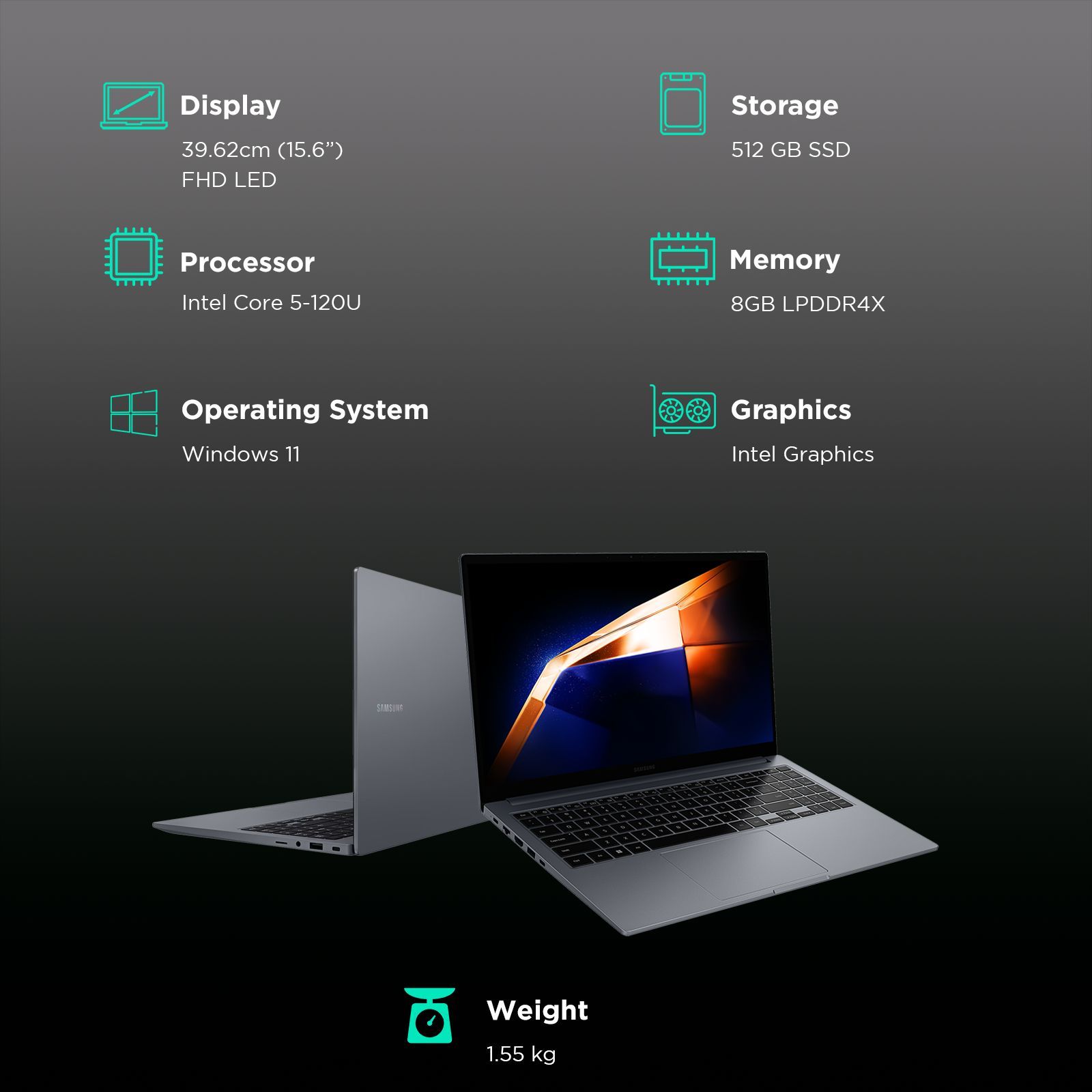 SAMSUNG Galaxy Book4 Intel Core 5 Thin and Light Laptop (8GB, 512GB SSD, Windows 11 Home, 15.6 inch Full HD LED Display, MS Office, Gray, 1.55 KG) SAMSUNG Galaxy Book4 Intel Core 5 Thin and Light Laptop (8GB, 512GB SSD, Windows 11 Home, 15.6 inch Full HD LED Display, MS Office, Gray, 1.55 KG)_3