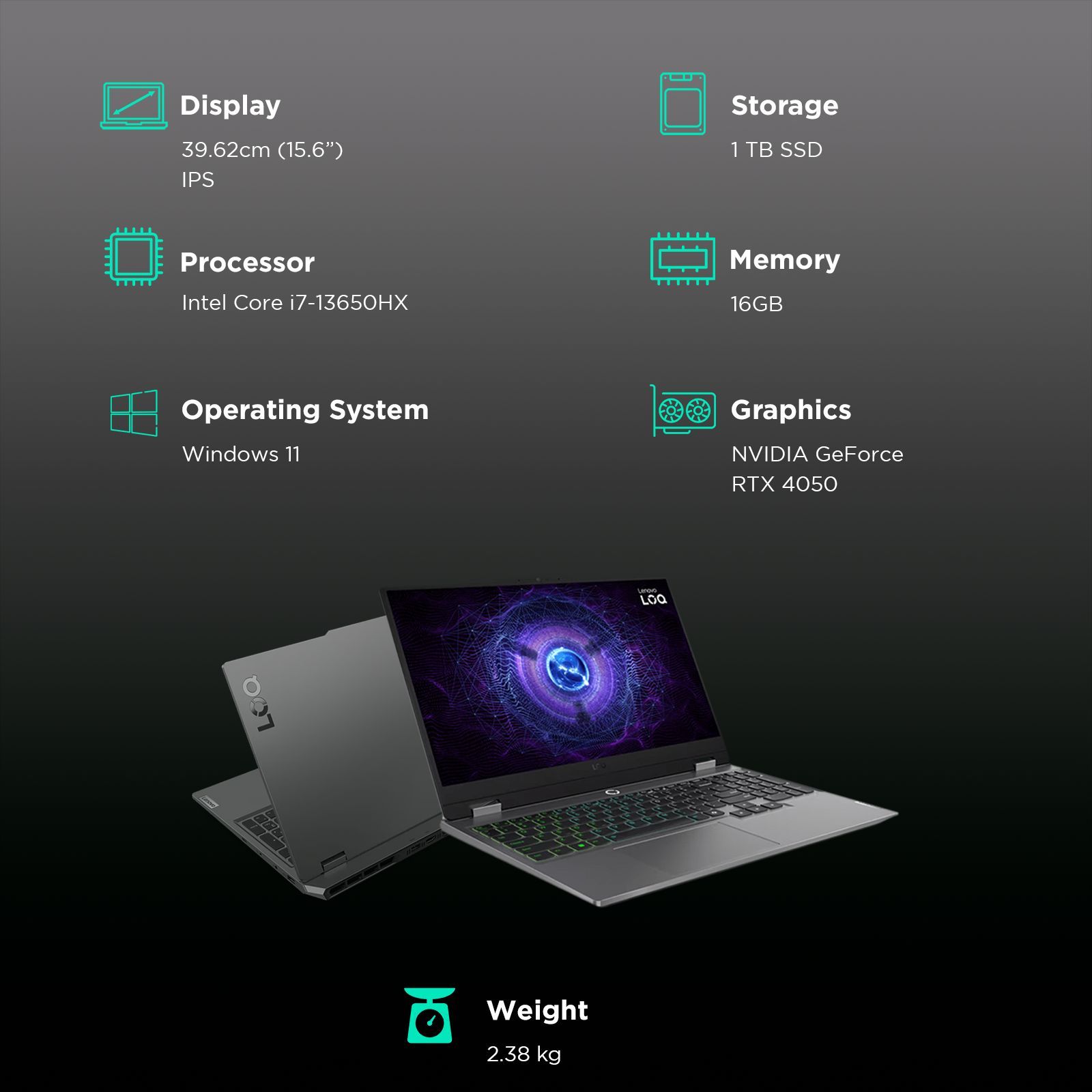 Lenovo LOQ 15IRX9 Intel Core i7 13th Gen Gaming Laptop (16GB, 1TB SSD, Windows 11 Home, 6GB Graphics, 15.6 inch 144 Hz Full HD IPS Display, NVIDIA GeForce RTX 4050, MS Office Home & Student 2021, Luna Grey, 2.38 KG)_3