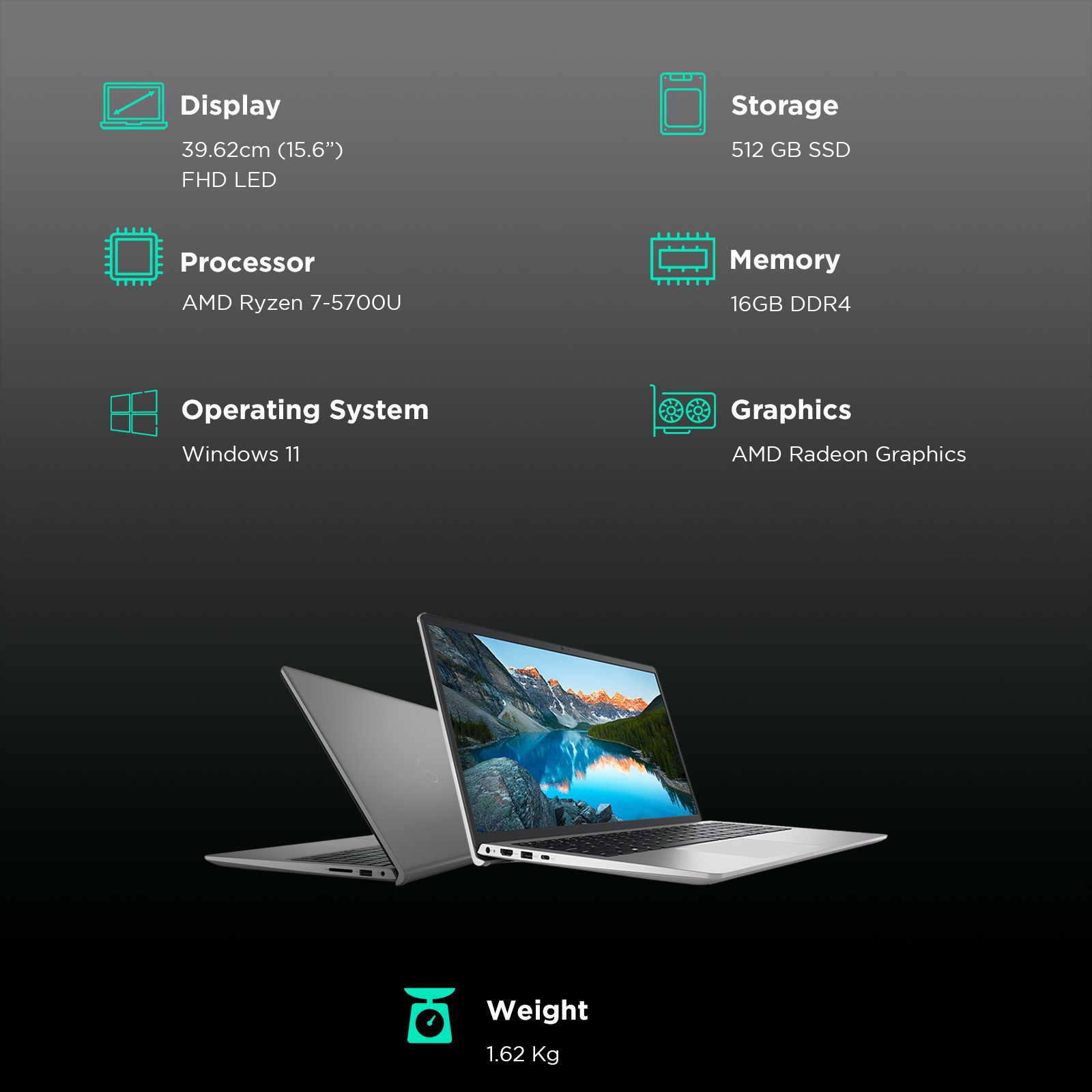 DELL Inspiron 3525 AMD Ryzen 7 5th Gen Notebook Laptop (16GB, 512GB SSD, Windows 11, 15.6 inch Full HD LED Backlit Display, MS Office Home & Student 2021, Carbon Black, 1.62 KG)_3