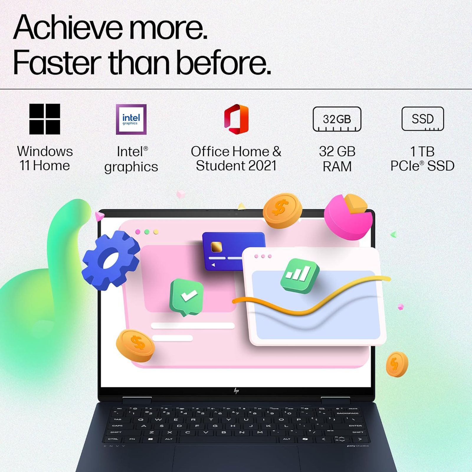 HP Envy x360 14 fc0100TU Intel Core Ultra 7 Touchscreen 2-in-1 Laptop (32GB, 1TB SSD, Windows 11 Home, 14 inch OLED Display, MS Office 2021, Atmospheric Blue, 1.39 KG)_14