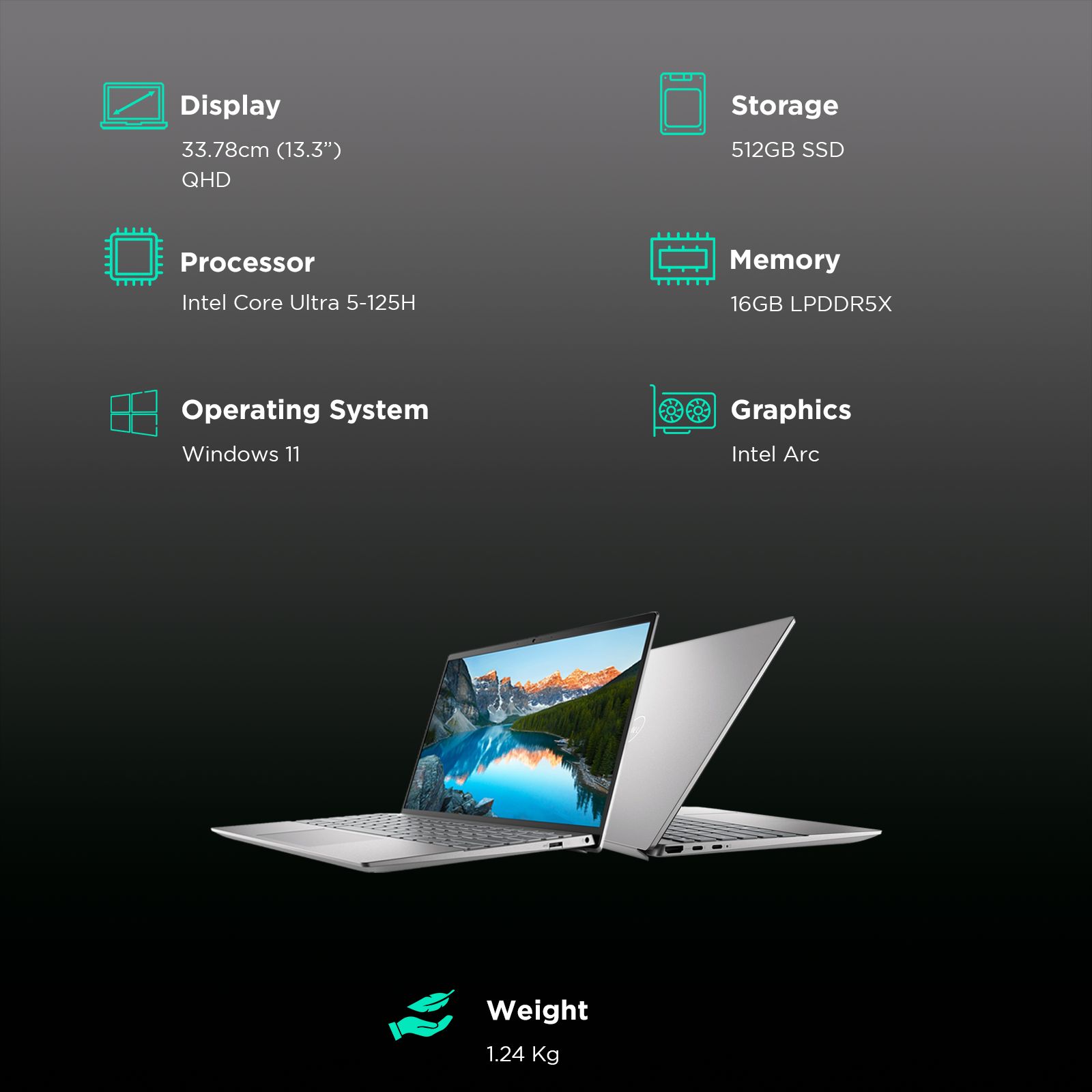 DELL Inspiron 13 5330 Intel Core Ultra 5 Notebook Laptop (16GB, 512GB SSD, Windows 11 Home, 13.3 inch QHD Plus Display, MS Office Home & Student 2021, Platinum Silver, 1.24 KG)_3