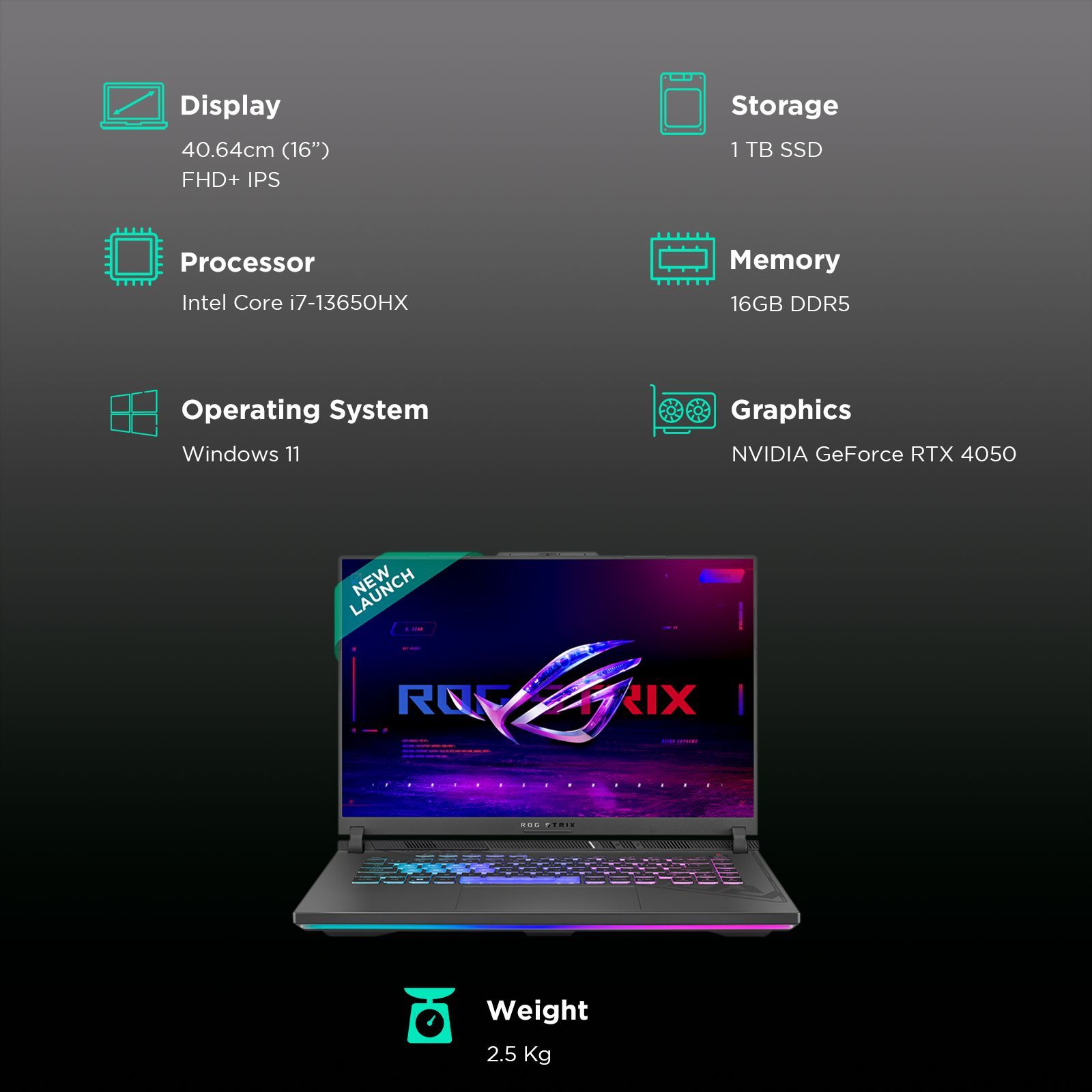 ASUS ROG Strix G16 G614JU-N3200WS Intel Core i7 13th Gen Gaming Laptop (16GB, 1TB SSD, Windows 11 Home, 6GB Graphics, 16 inch 165 Hz WUXGA IPS Display, NVIDIA GeForce RTX 4050, MS Office Home and Student 2021, Eclipse Gray, 2.5 KG)_3