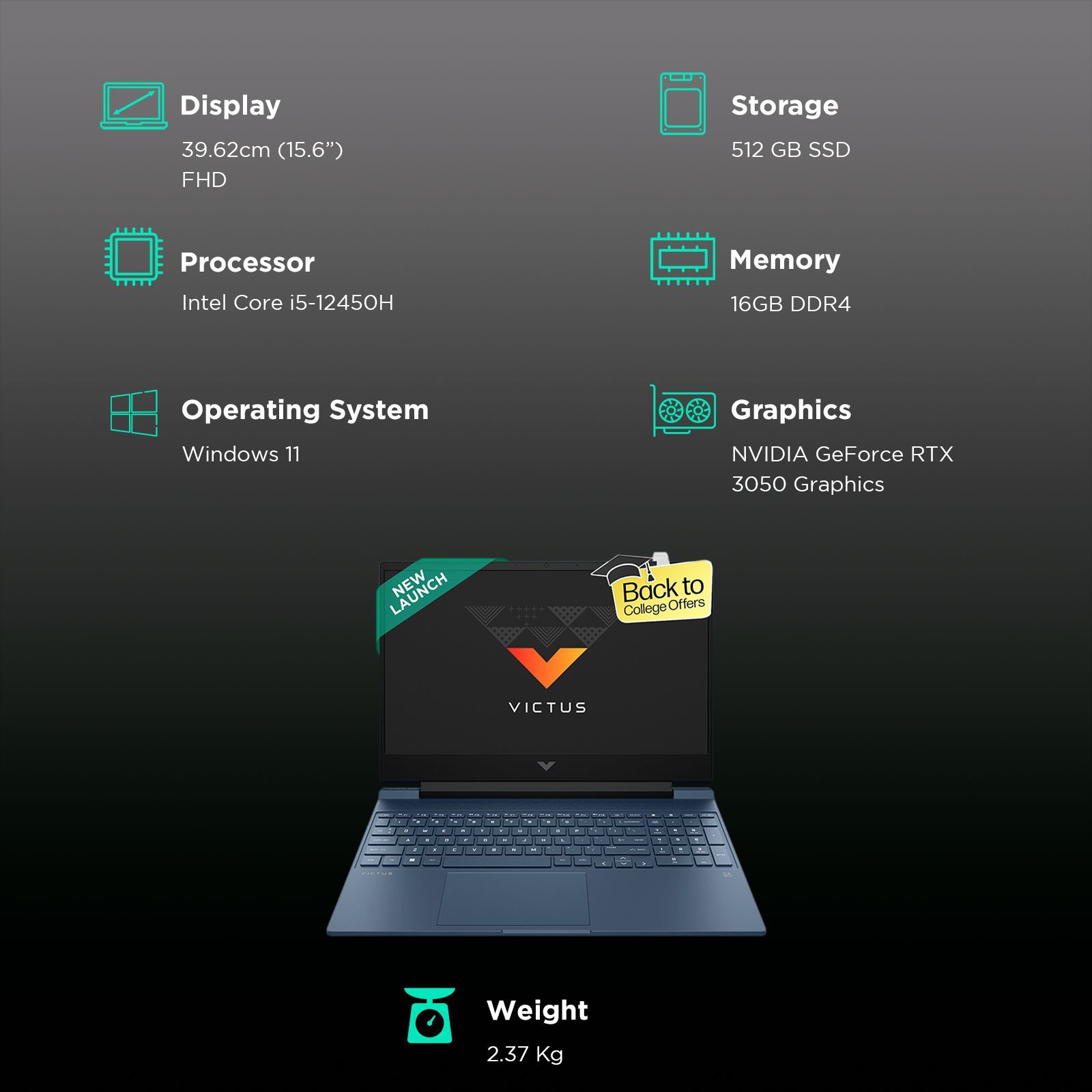 HP Victus 15 FA0888TX Intel Core i5 12th Gen Gaming Laptop (16GB, 512GB SSD, Windows 11 Home, 4GB Graphics, 15.6 inch 144 Hz FHD Display, NVIDIA GeForce RTX 3050, MS Office 2021, Performance Blue, 2.37 KG)_3