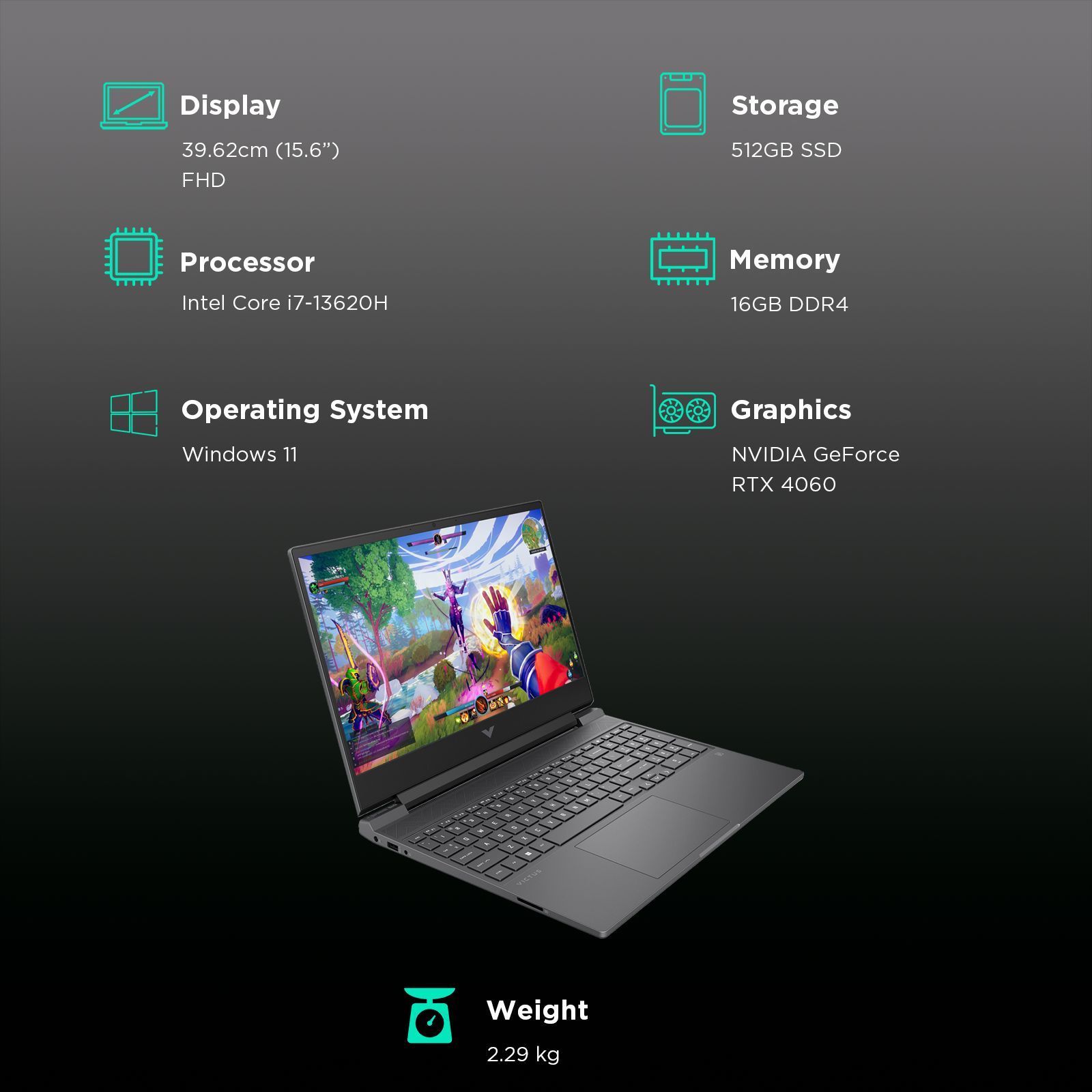 HP Victus Intel Core i7 13th Gen Gaming Laptop (16GB, 512GB SSD, Windows 11 Home, 8GB Graphics, 15.6 inch 144 Hz Full HD IPS Display, NVIDIA GeForce RTX 4060, MS Office 2021, Mica Silver, 2.29 KG)_3