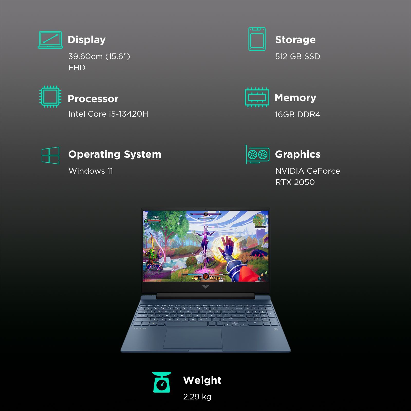 HP Victus 15 fa1128TX Intel Core i5 13th Gen Gaming Laptop (16GB, 512TB SSD, Windows 11 Home, 4GB Graphics, 15.6 inch 144 Hz Full HD IPS Display, NVIDIA GeForce RTX 2050, Performance Blue, 2.29 KG)_3