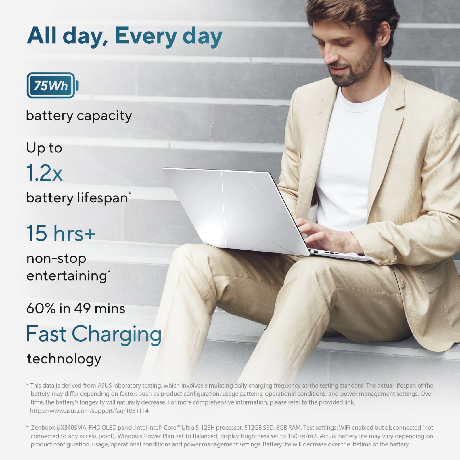 ASUS Zenbook 14 UX3405MA-PZ751WS Intel Evo Core Ultra 7 Touchscreen Thin & Light Laptop (16GB, 1TB SSD, Windows 11 Home, MS Office Home and Student 2021, 14 inch 3K OLED Display, Foggy Silver, 1.28 KG)_9