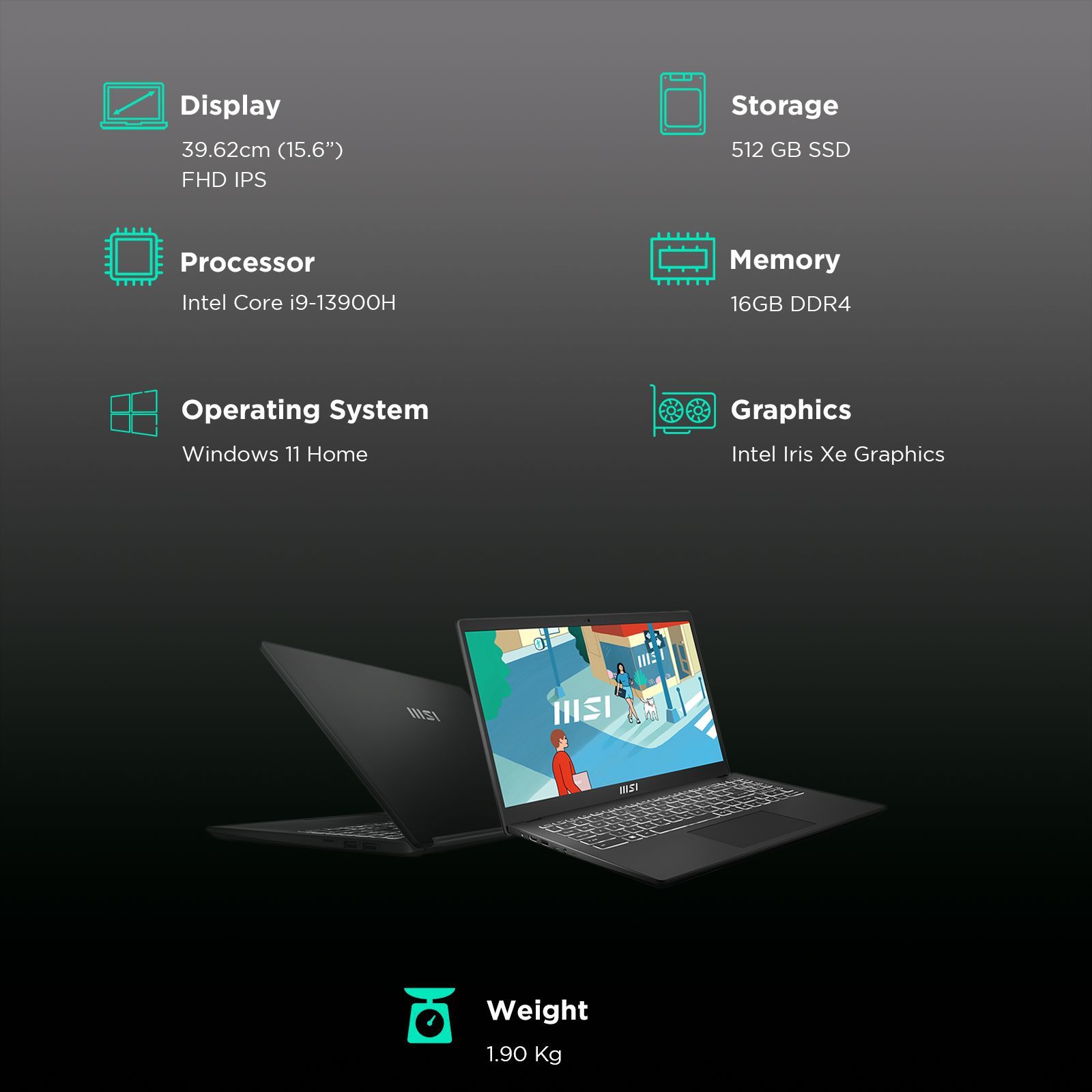 MSI Modern 15 H B13M 224IN Intel Core i9 13th Gen Business Laptop (16GB, 512GB SSD, Windows 11 Home, 15.6 inch Full HD IPS Display, MS Office 2021, Classic Black, 1.9 KG) MSI Modern 15 H B13M 224IN Intel Core i9 13th Gen Business Laptop (16GB, 512GB SSD, Windows 11 Home, 15.6 inch Full HD IPS Display, MS Office 2021, Classic Black, 1.9 KG)_3