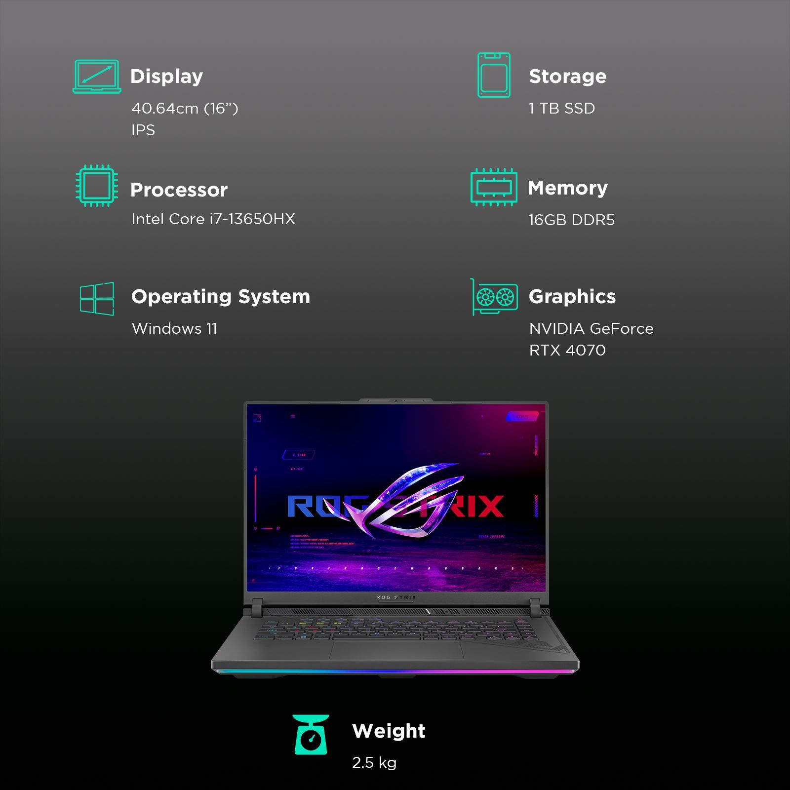 ASUS ROG Strix G16 G614JI-BG711WS Intel Core i7 13th Gen Gaming Laptop (16GB, 1TB SSD, Windows 11 Home, 8GB Graphics, 16 inch 165 Hz WUXGA IPS Display, NVIDIA GeForce RTX 4070, MS Office Home and Student 2021, Eclipse Gray, 2.5 KG)_3