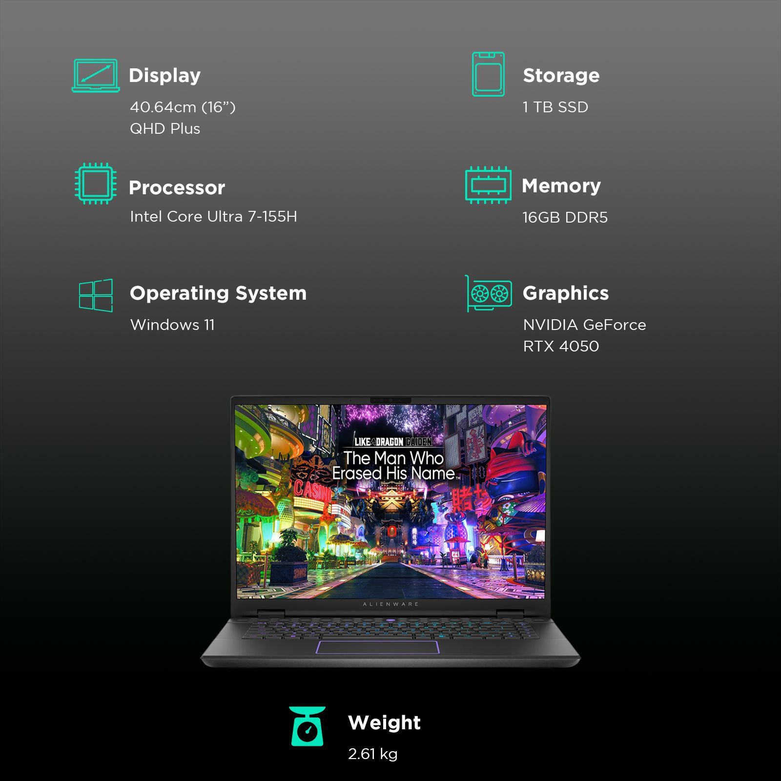 DELL Alienware m16 R2 Intel Core Ultra 7 Gaming Laptop (16GB, 1TB SSD, Windows 11 Home, 6GB Graphics, 16 inch 240 Hz QHD Plus Display, NVIDIA GeForce RTX 4050, MS Office Home & Student 2021, Dark Metallic Moon, 2.61 KG) DELL Alienware m16 R2 Intel Core Ultra 7 Gaming Laptop (16GB, 1TB SSD, Windows 11 Home, 6GB Graphics, 16 inch 240 Hz QHD Plus Display, NVIDIA GeForce RTX 4050, MS Office Home & Student 2021, Dark Metallic Moon, 2.61 KG)_3