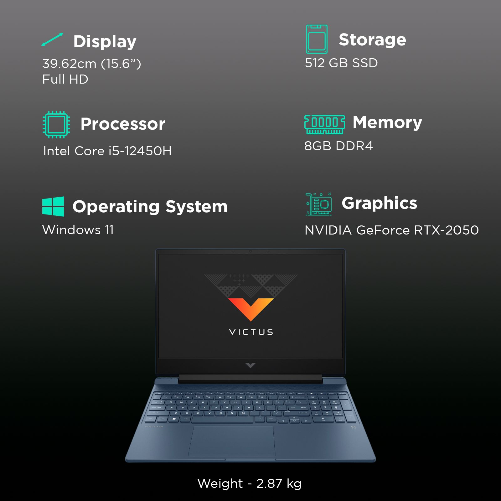 HP Victus 15 FA1310TX Intel Core i5 12th Gen Gaming Laptop (8GB, 512GB SSD, Windows 11 Home, 4GB Graphics, 15.6 inch 144 Hz Full HD Display, NVIDIA GeForce RTX 2050, MS Office 2021, Performance Blue, 2.29 KG)_3