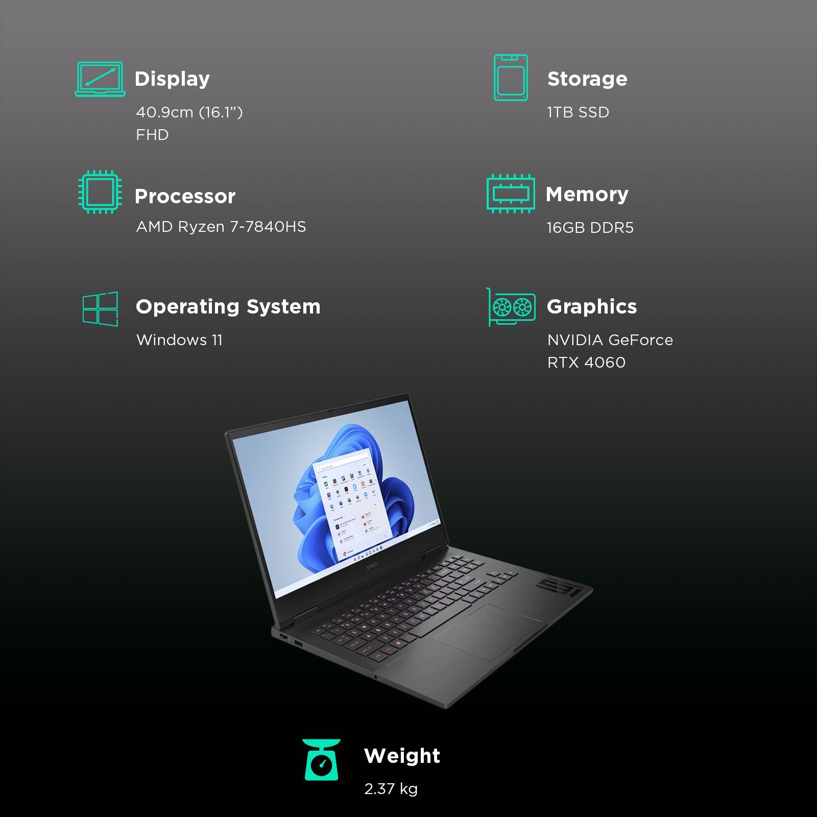 HP Omen 16 xd0020AX AMD Ryzen 7 Gaming Laptop (16GB, 1TB SSD, Windows 11 Home, 8GB Graphics, 16.1 inch 165 Hz FHD Display, NVIDIA GeForce RTX 4060, MS Office 2021, Shadow Black, 2.37 KG) HP Omen 16 xd0020AX AMD Ryzen 7 Gaming Laptop (16GB, 1TB SSD, Windows 11 Home, 8GB Graphics, 16.1 inch 165 Hz FHD Display, NVIDIA GeForce RTX 4060, MS Office 2021, Shadow Black, 2.37 KG)_3