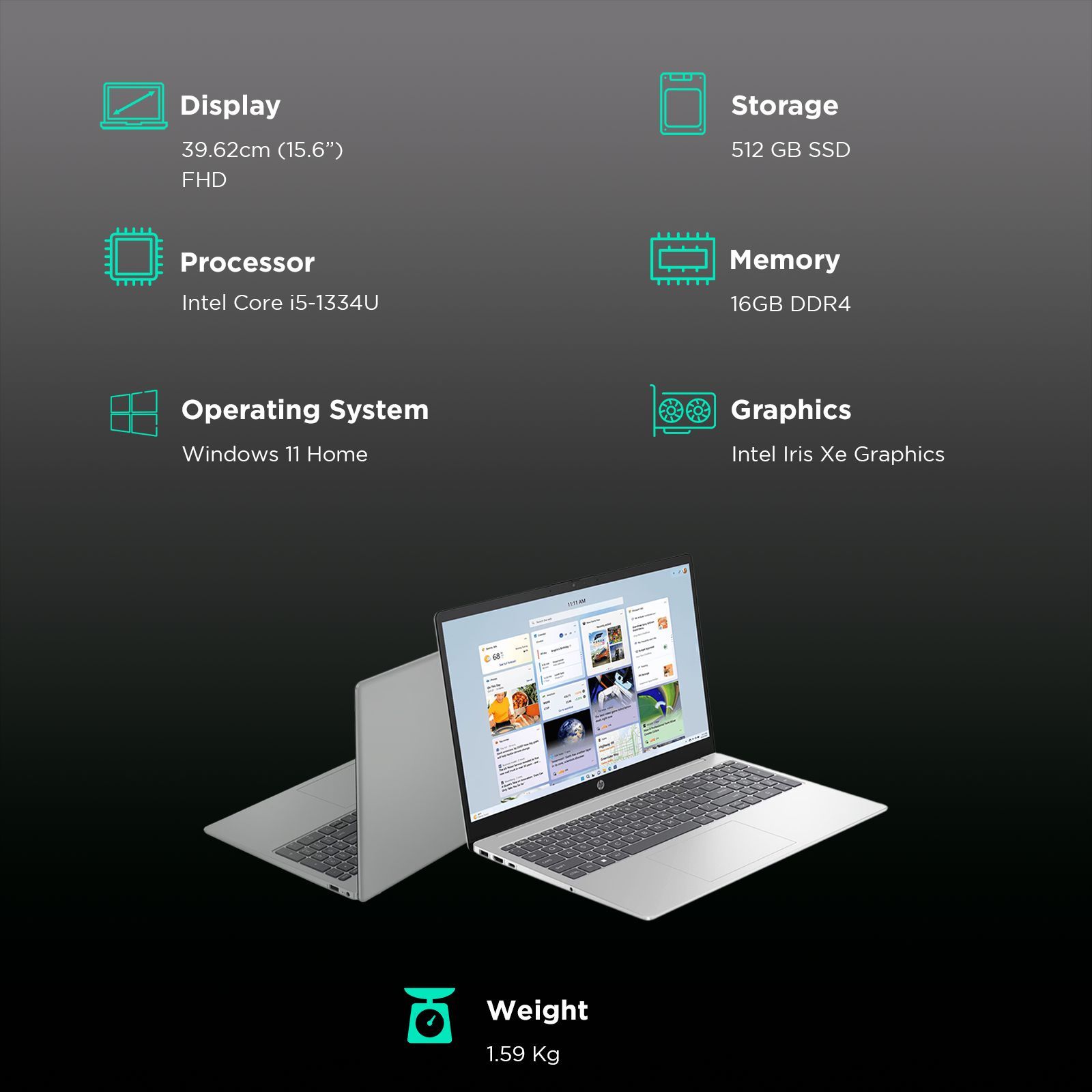 HP 15 fd0221TU Intel Core i5 13th Gen Business Laptop (16GB, 512GB SSD, Windows 11 Home, 15.6 inch Full HD Display, MS Office 2021, Natural Silver, 1.59 KG)_3