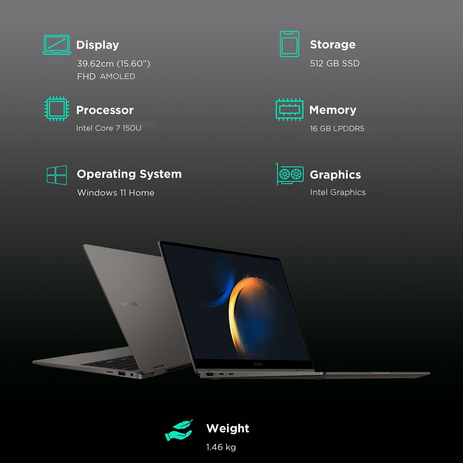 SAMSUNG Galaxy Book4 360 Intel Core 7 Touchscreen 2-in-1 Laptop (16GB, 512GB SSD, Windows 11 Home, 15.6 inch Full HD AMOLED Display, MS Office 2021, Gray, 1.46 KG)_3