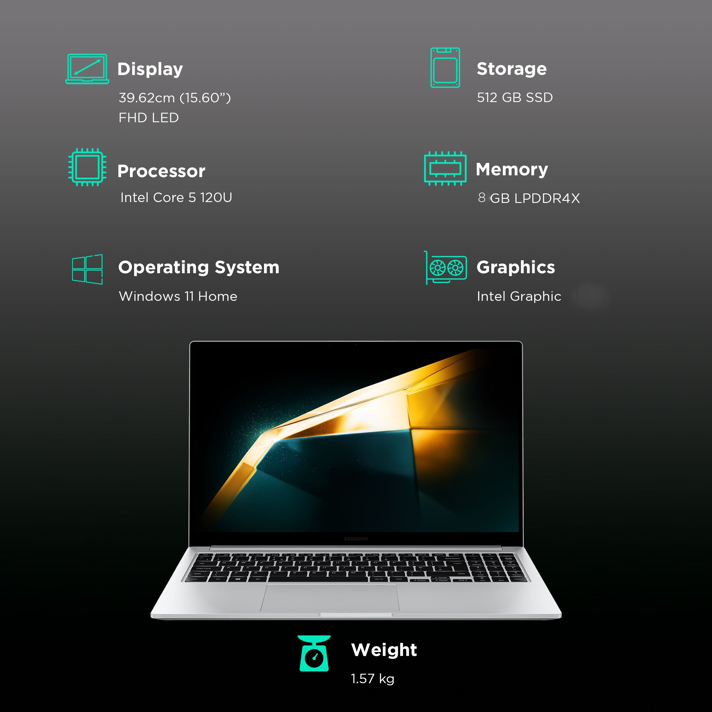 SAMSUNG Galaxy Book4 Intel Core 5 Thin and Light Laptop (8GB, 512GB SSD, Windows 11 Home, 15.6 inch Full HD LED Display, MS Office 2021, Silver, 1.55 KG)_3