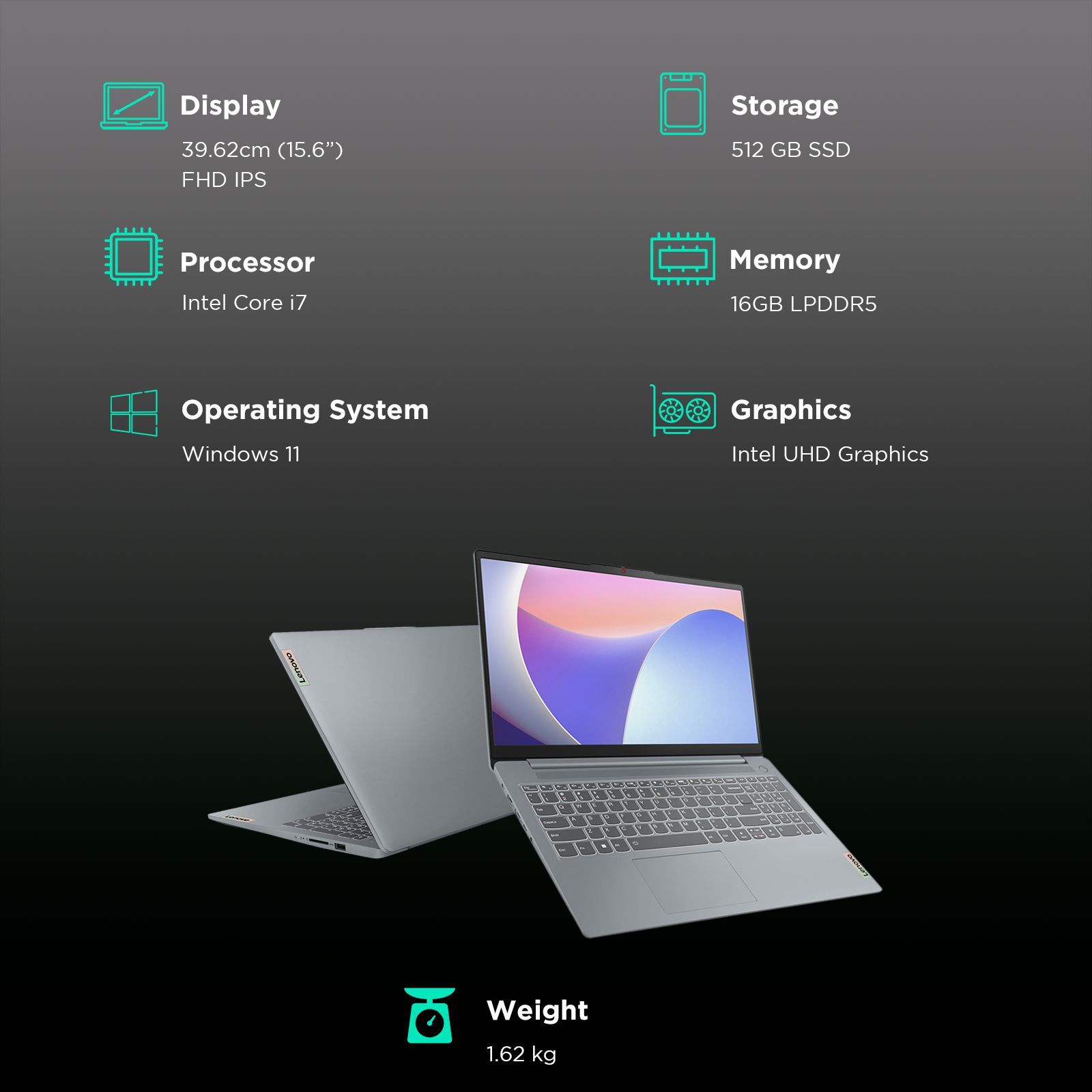 Lenovo IdeaPad Slim 3 15IRH8 Intel Core i7 13th Gen Thin & Light Laptop (16GB, 512GB SSD, Windows 11 Home, 15.6 inch Full HD IPS Display, MS Office 2021, Arctic Grey, 1.62 KG)_3