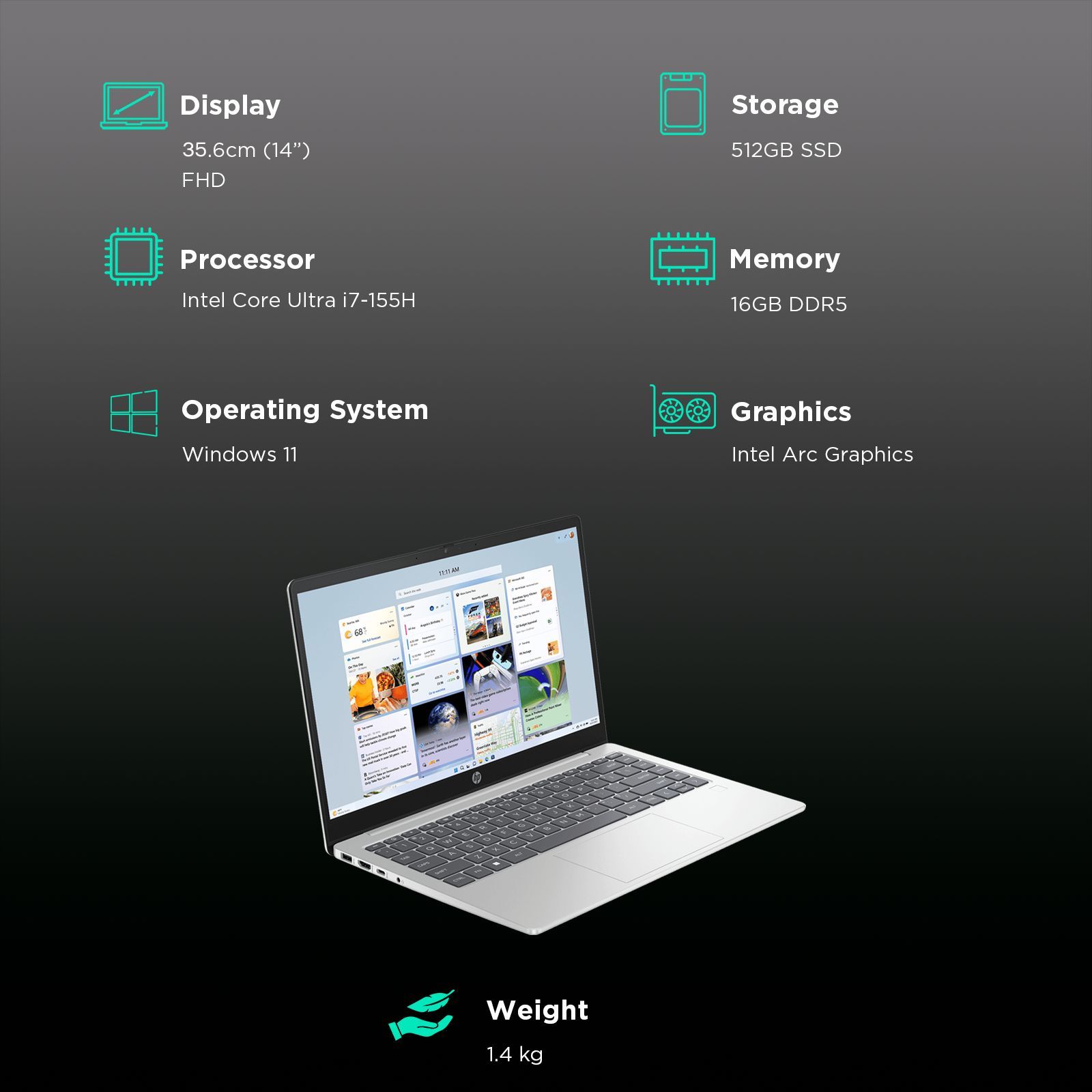 HP 14 gr1023TU Intel Core Ultra 7 Laptop (16GB, 512GB SSD, Windows 11 Home, 14 inch Full HD IPS Display, MS Office 2021, Natural Silver Aluminum, 1.4 KG) HP 14 gr1023TU Intel Core Ultra 7 Laptop (16GB, 512GB SSD, Windows 11 Home, 14 inch Full HD IPS Display, MS Office 2021, Natural Silver Aluminum, 1.4 KG)_3