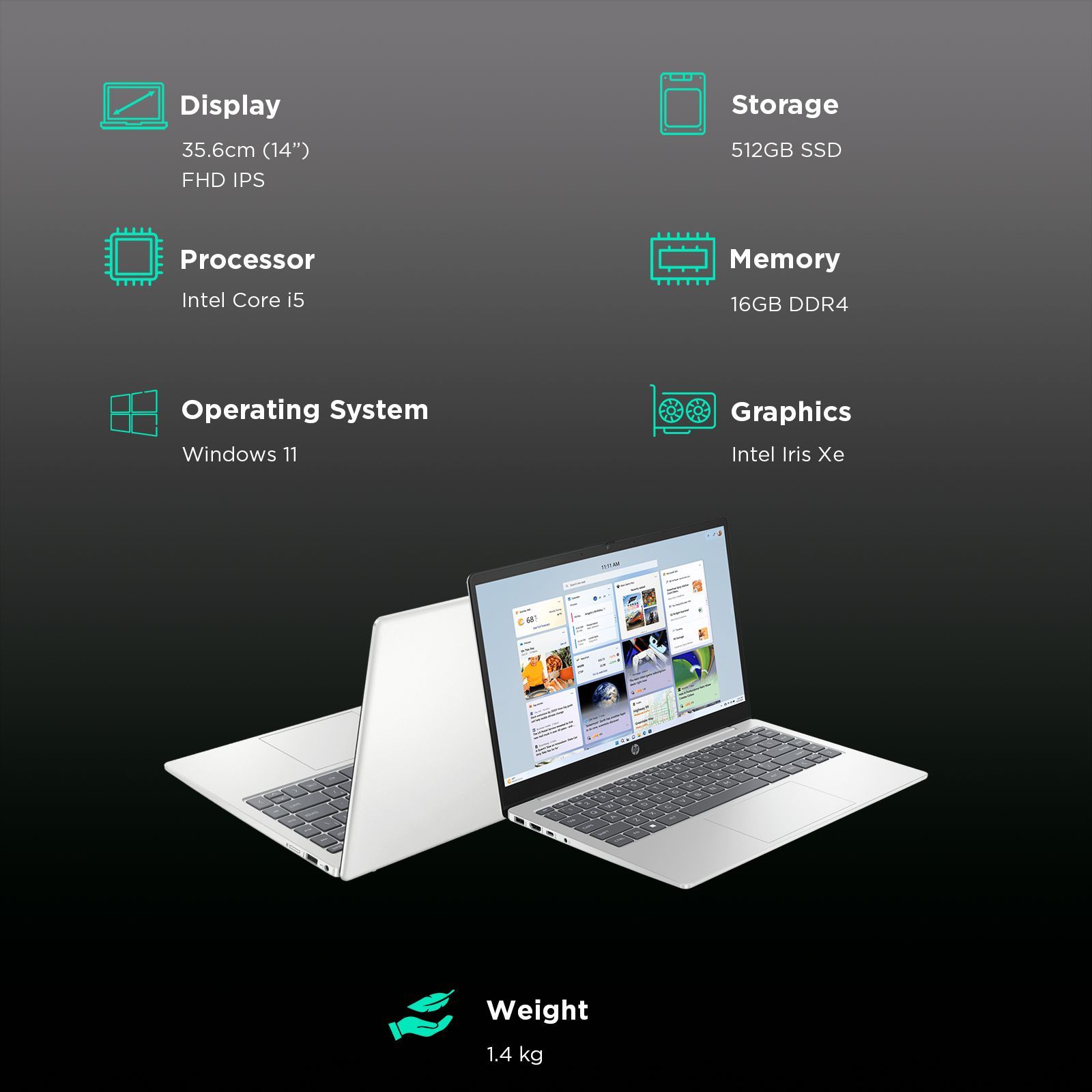 HP 14 gr0001TU Intel Core i5 13th Gen Thin & Light Laptop (16GB, 512GB SSD, Windows 11 Home, 14 inch Full HD Display, MS Office 2021, Natural Silver, 1.4 KG)_3