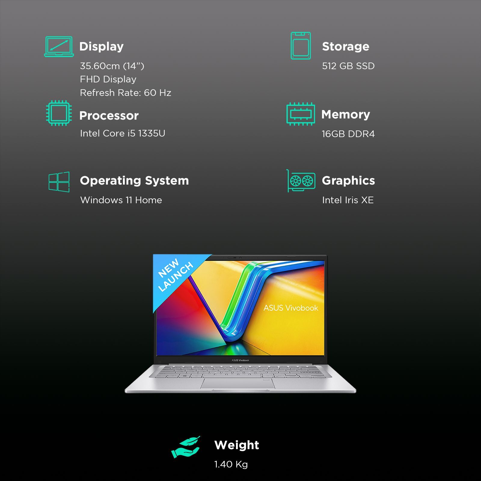 ASUS Vivobook 14 X1404VA-NK542WS Intel Core i5 13th Gen Thin & Light Laptop (16GB, 512GB SSD, Windows 11 Home, 14 inch Full HD Display, MS Office Home & Student 2021, Transparent Silver, 1.4 KG)_3