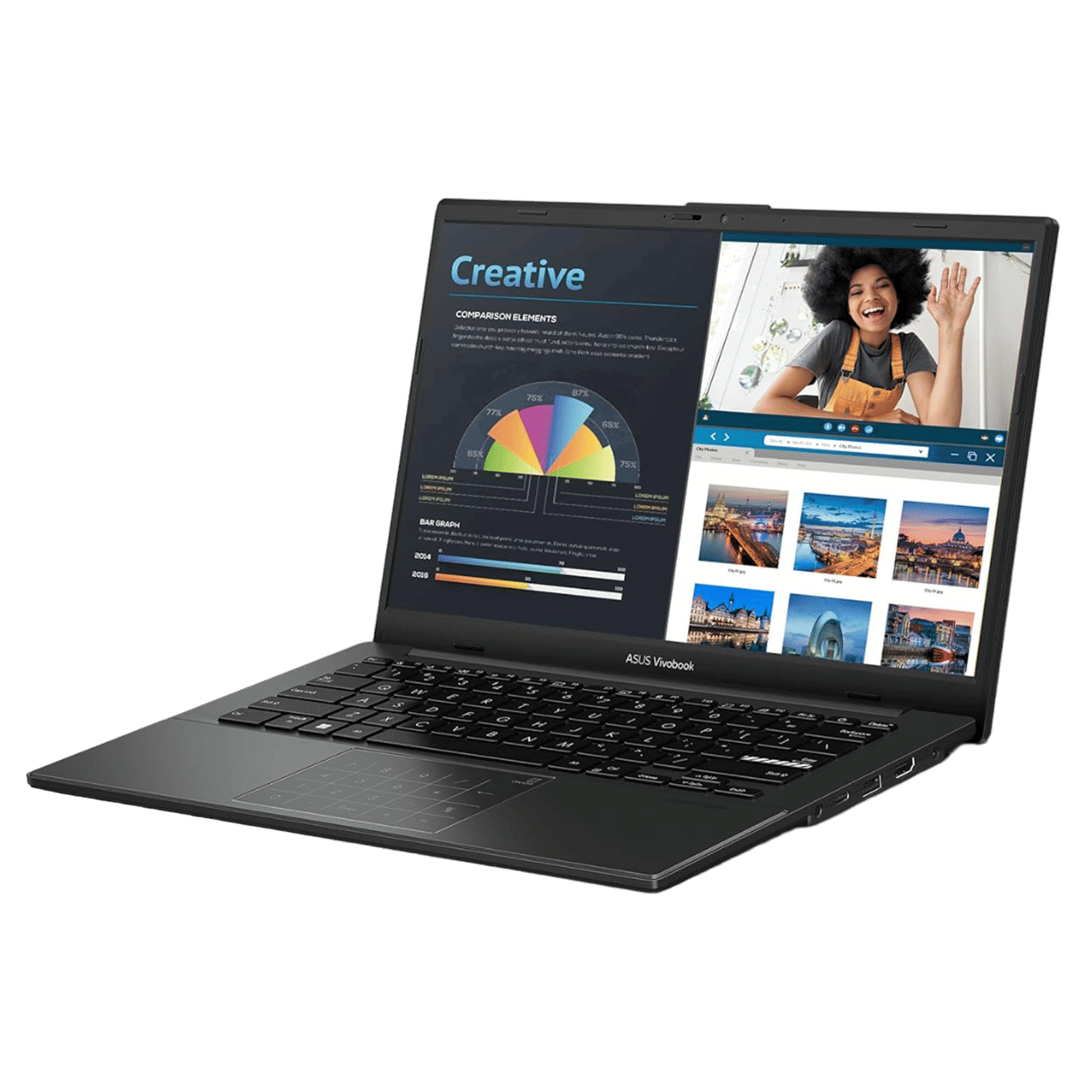 ASUS Vivo book Go AMD Ryen 3 Laptop (8GB, 512GB SSD, Windows 11 Home, 14 inch Full HD LED Backlit Display, MS Office 2021, Mixed Black, 1.38 KG)_2