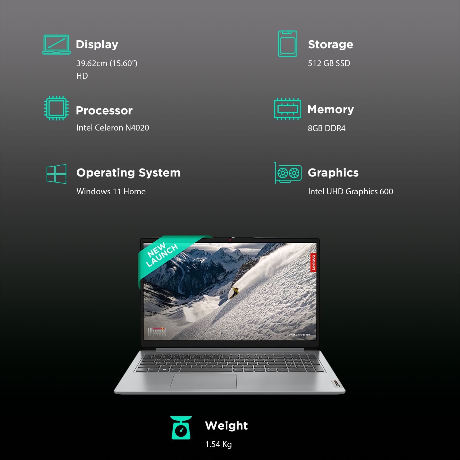 Lenovo IdeaPad 1 15IGL7 Intel Celeron Laptop (8GB, 512GB SSD, Windows 11 Home, 15.6 inch HD Display, MS Office 2021, Cloud Grey, 1.54 KG)_3