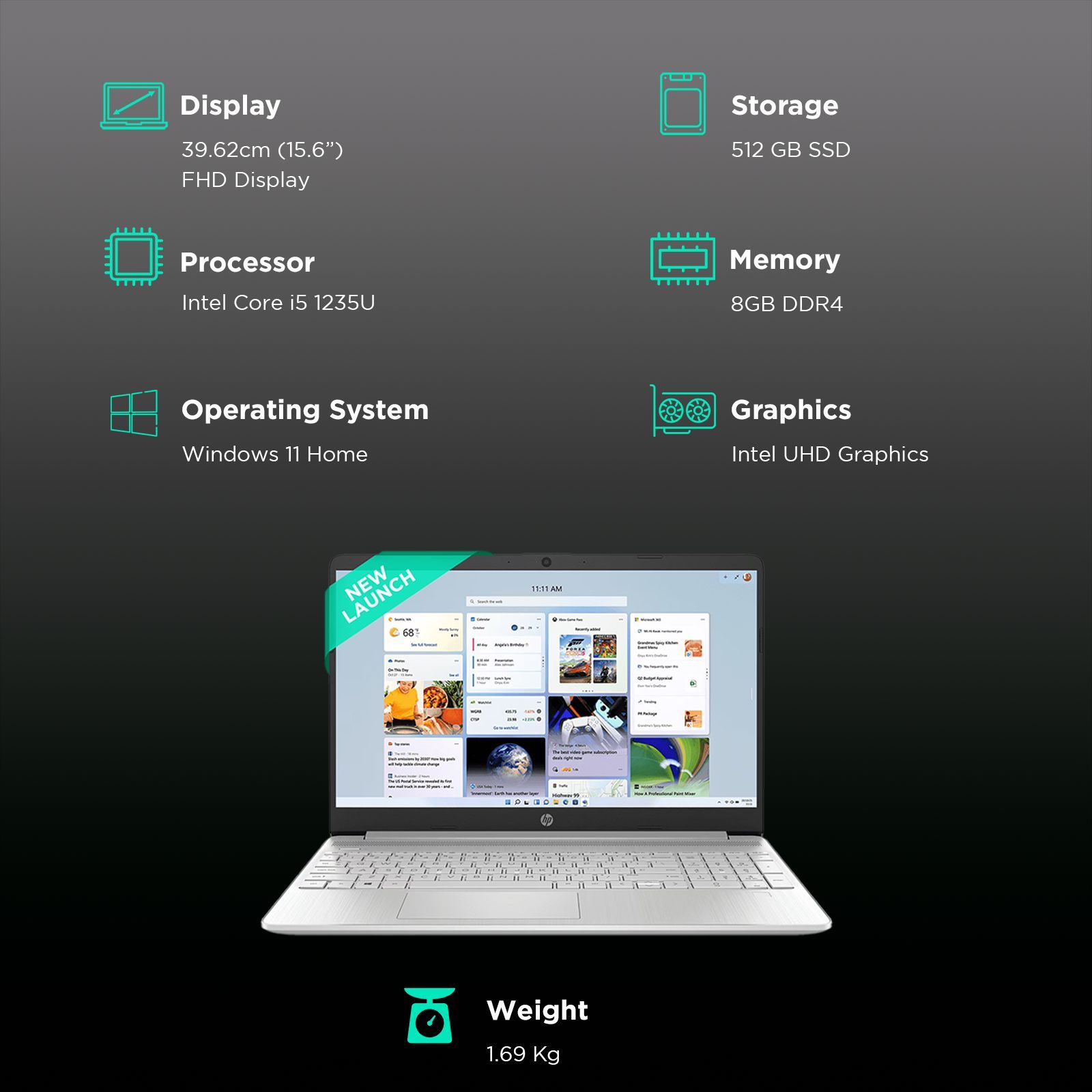 HP 15s-fq5329TU Intel Core i5 12th Gen Laptop (8GB, 512GB SSD, Windows 11 Home, 15.6 inch Full HD Display, MS Office 2021, Natural Silver, 1.69 KG)_3