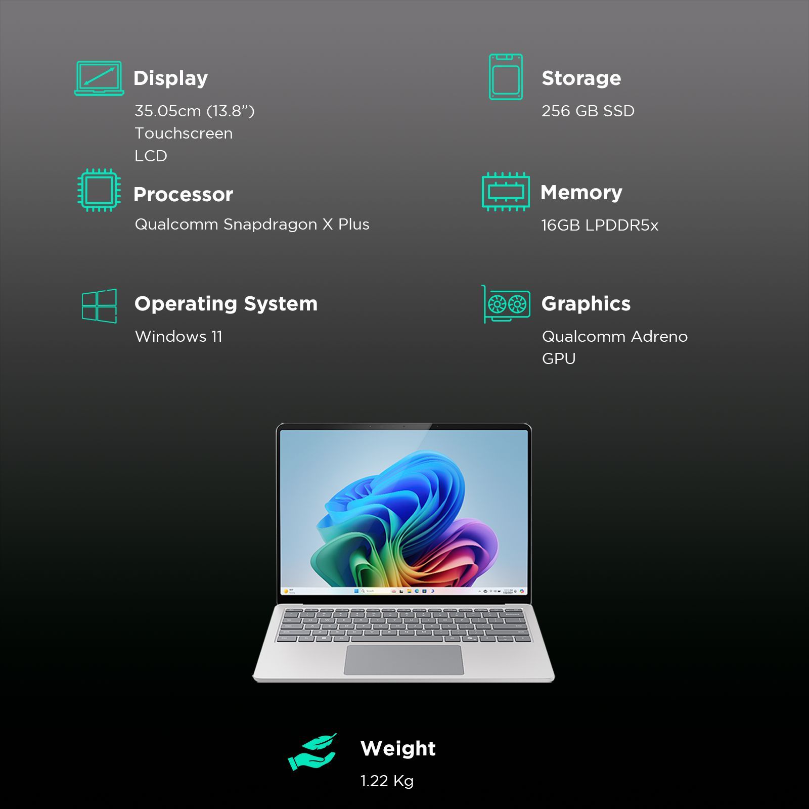 Microsoft Surface 7th Edition Snapdragon X Plus Touchscreen Ultra Thin Laptop (16GB, 256GB SSD, Windows 11 Home, 13.8 inch LCD Display, Platinum, 1.34 KG)_3