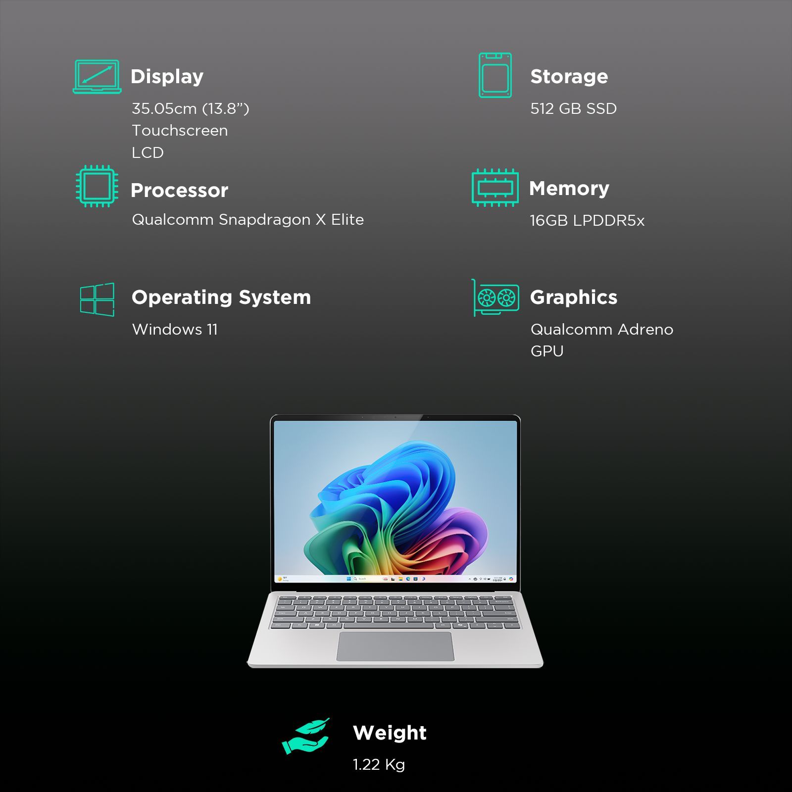 Microsoft Surface 7th Edition Snapdragon X Elite Touchscreen Ultra Thin Laptop (16GB, 512GB SSD, Windows 11 Home, 13.8 inch LCD Display, Platinum, 1.34 KG)_3