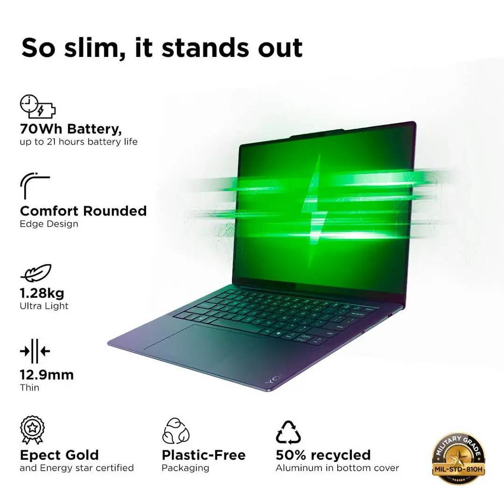 Lenovo Yoga Slim 7x Snapdragon X Elite X1E 9th Gen Touchscreen Thin & Light Laptop (32GB, 1TB SSD, Windows 11 Home, 14.5 inch OLED Display, MS Office 2021, Cosmic Blue, 1.28 KG)_13