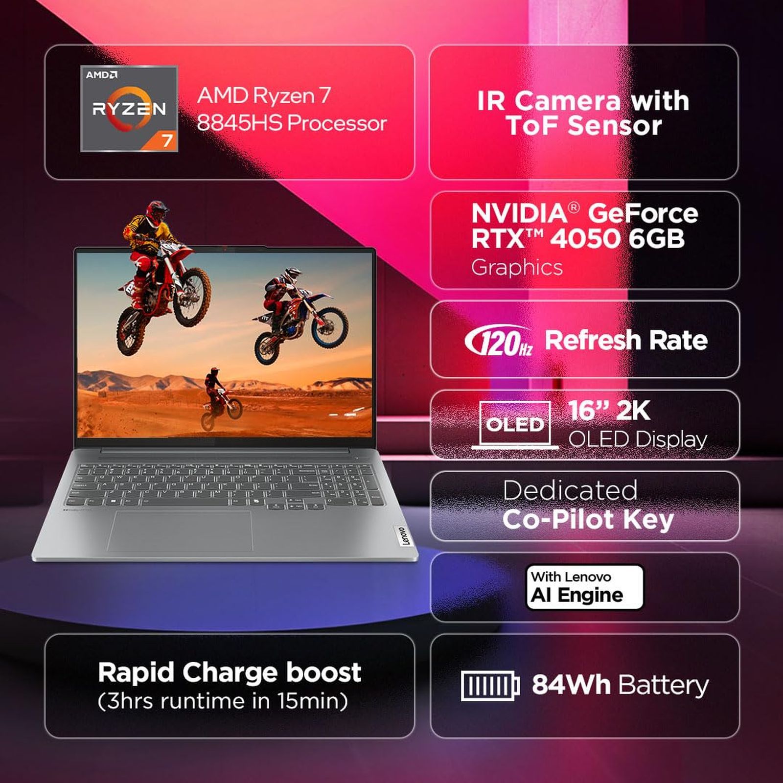 Lenovo IdeaPad Pro 5 16AHP9 AMD Ryzen 7 Laptop (16GB, 1TB SSD, Windows 11 Home, 6GB Graphics, 16 inch OLED Display, MS Office 2021, Arctic Grey, 1.91 KG)_5