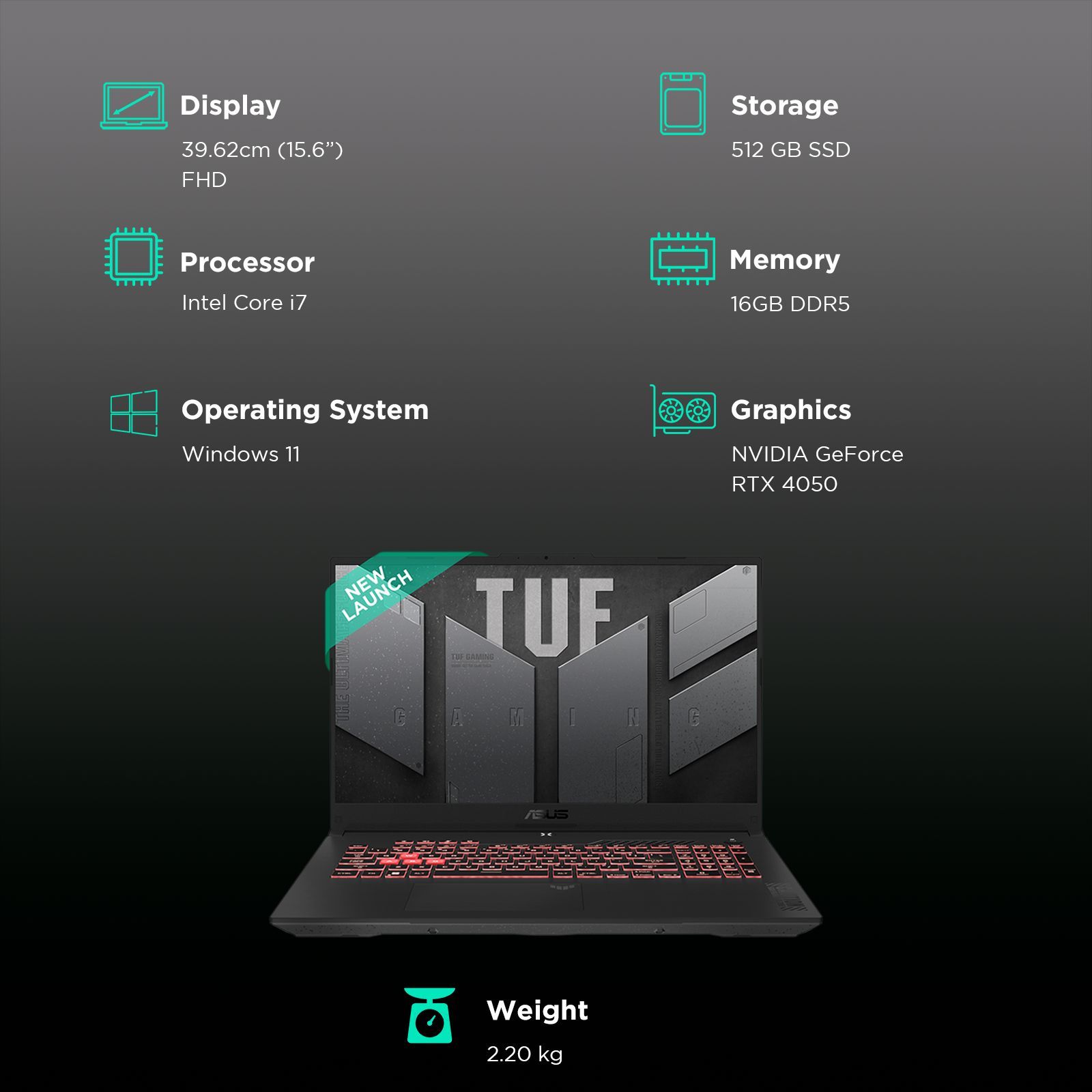 ASUS TUF Gaming F15 FX507VU-LP210WS Intel Core i7 13th Gen Gaming Laptop (16GB, 512GB SSD, Windows 11 Home, 6GB Graphics, 15.6 inch 144 Hz Full HD IPS Display, NVIDIA GeForce RTX 4050, MS Office Home and Student 2021, Mecha Gray, 2.2 KG)_3